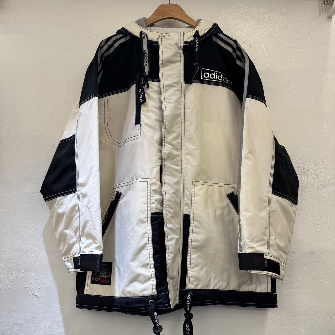 90‘s 아디다스 올드스쿨 오레오 스티치 빅로고 후드 점퍼
 상품이미지2