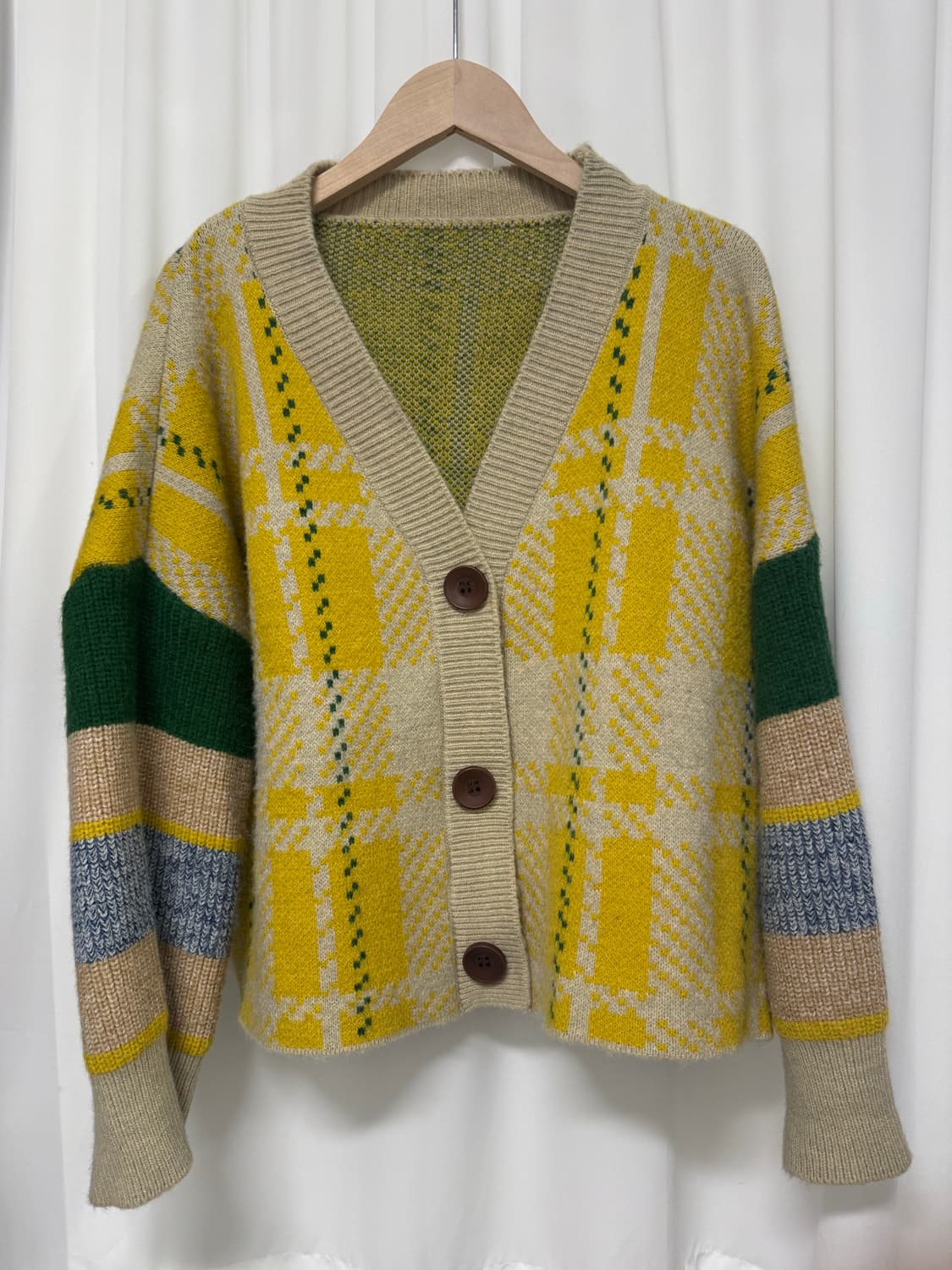 반에이크 체크 배색 가디건 상품이미지3