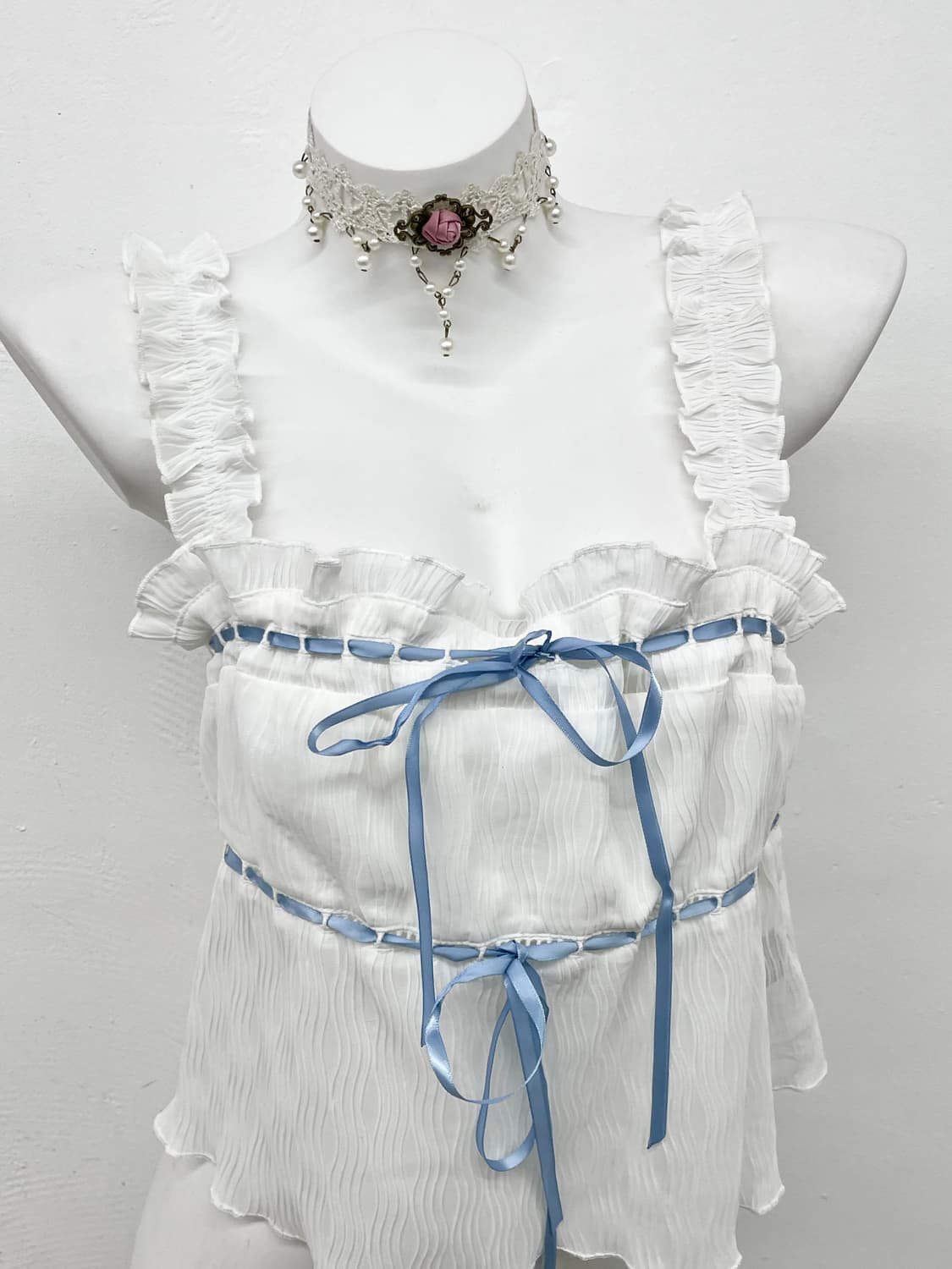 화이트 프릴 리본 뷔스티에 상품이미지2