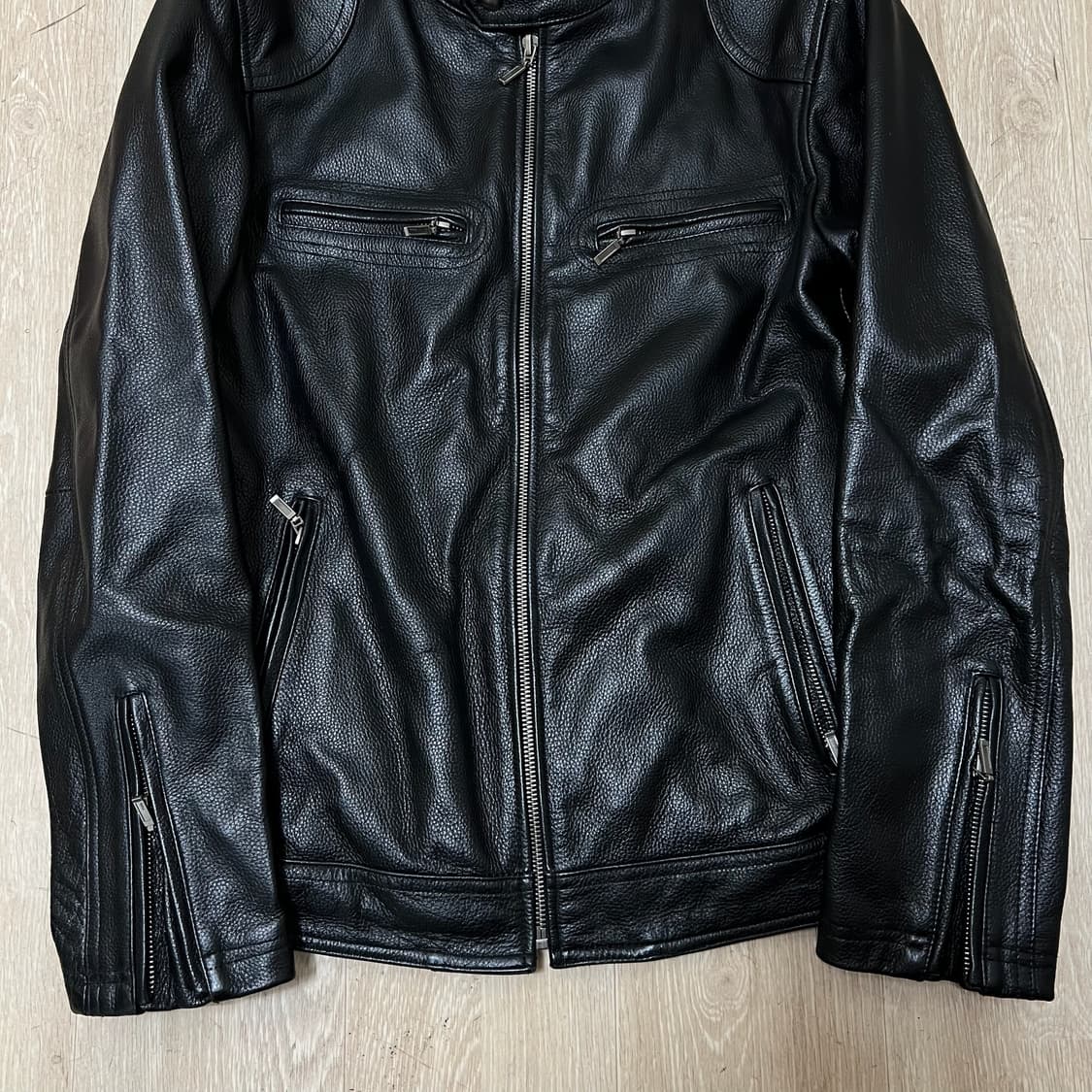 포타임 남성 천연 소가죽 바이커 가죽자켓 L/100 상품이미지3