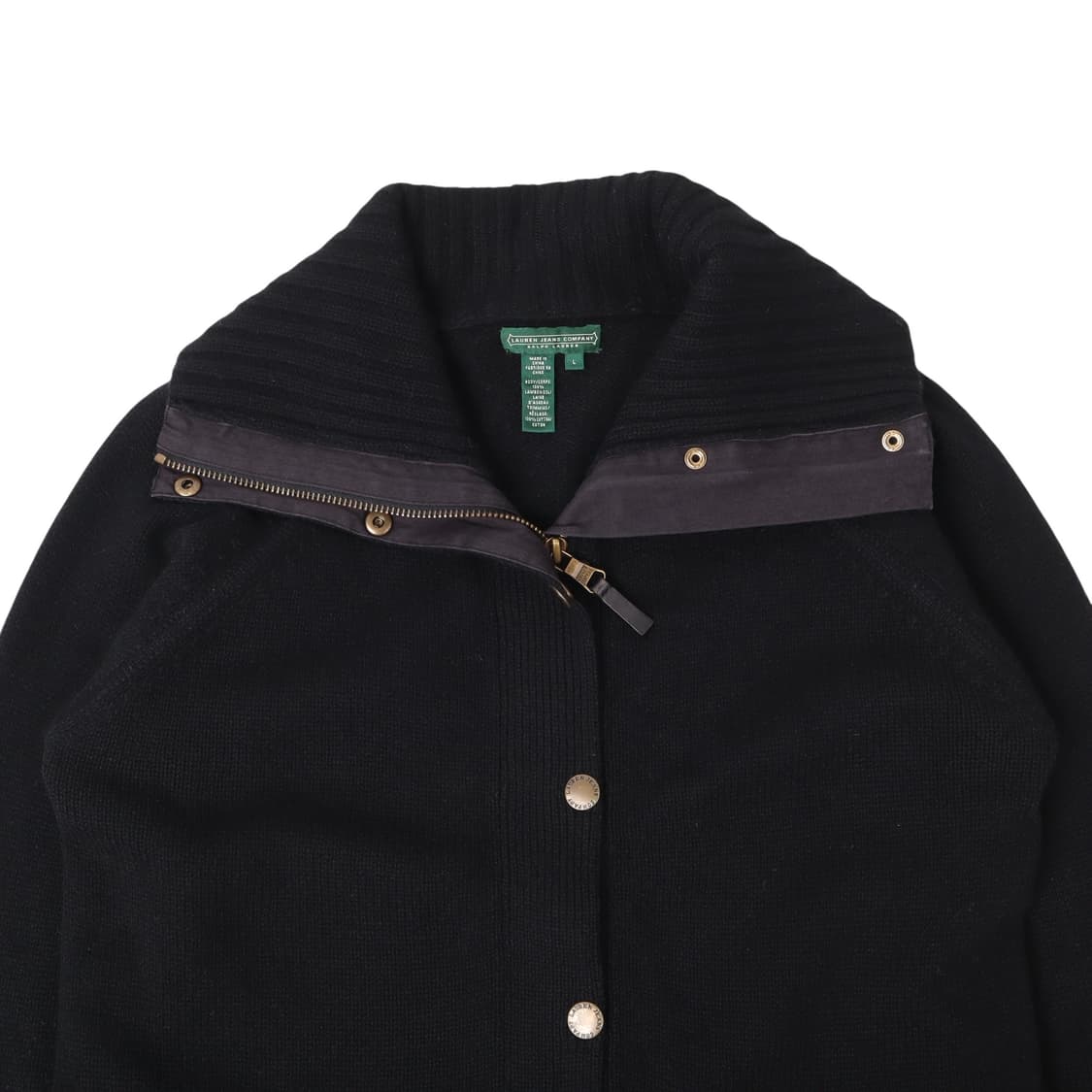 로렌 랄프로렌 블랙 하이넥 폴라 울 스냅 가디건 상품이미지2