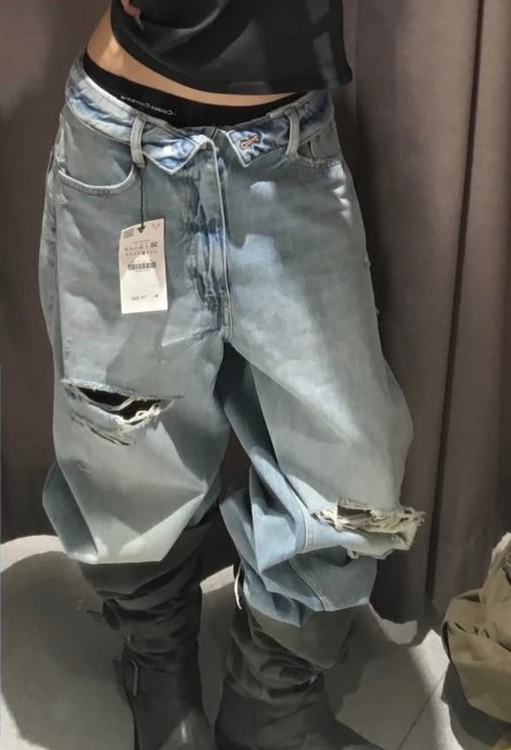 자라 미드웨이스트 와이드핏 데님 팬츠 5252/014/406 라이트블루 상품이미지1