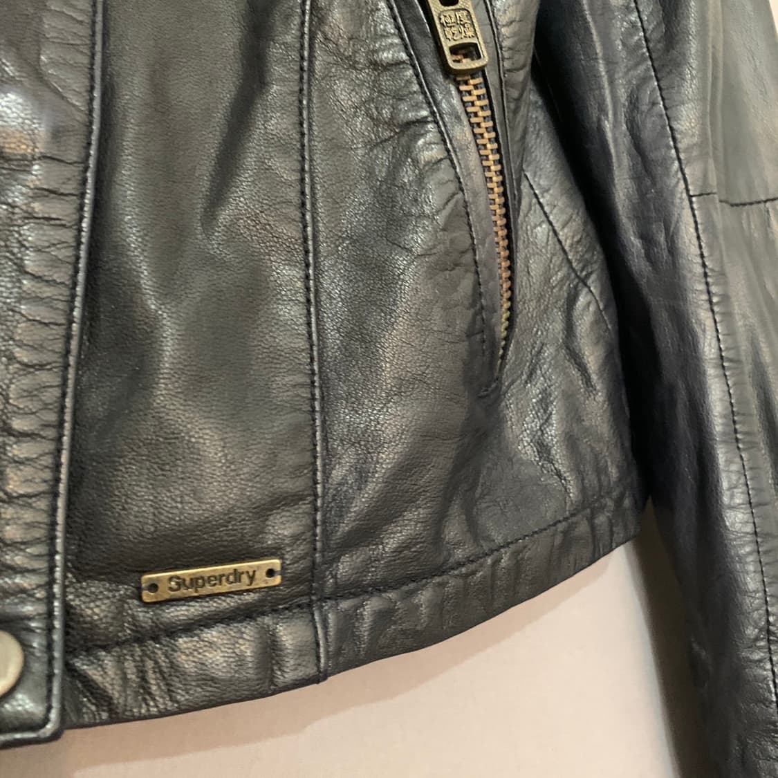 XS 슈퍼드라이 모터사이클 레더 가죽 싱글 라이더 자켓 상품이미지4