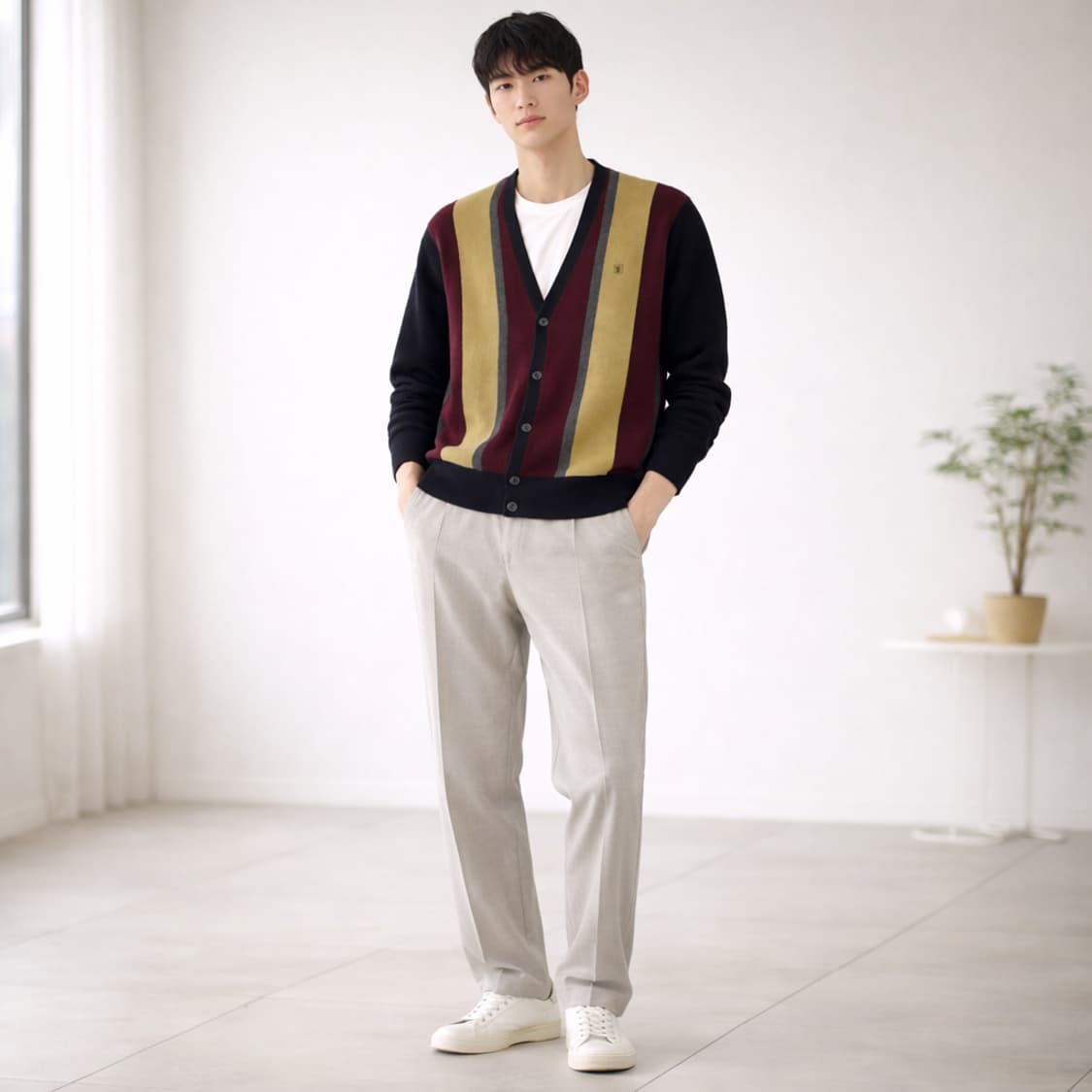 발망(BALMAIN) 배색 스트라이프 브이넥 가디건 상품이미지2