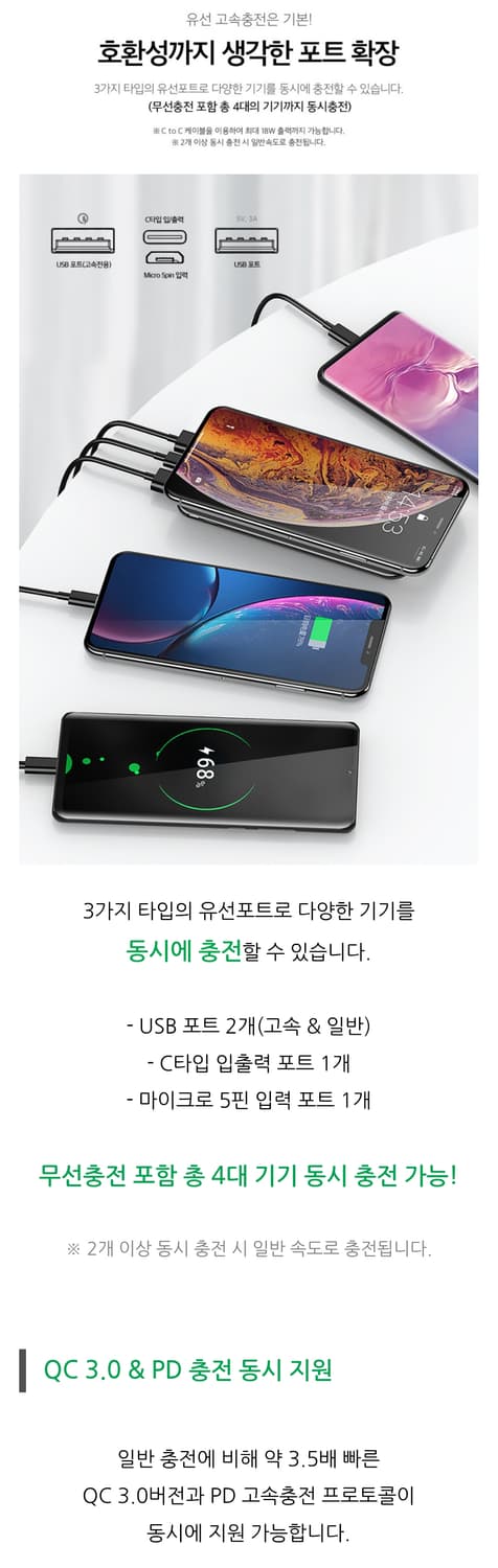 (새상품) 무선 흡착 고속충전 보조배터리 10000mAh 상품이미지4
