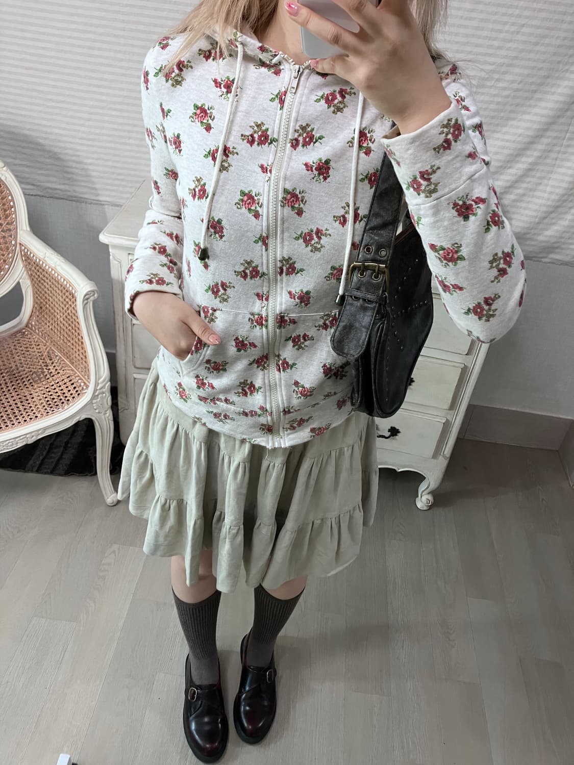 oatmeal antique floral hood zip-up 상품이미지3