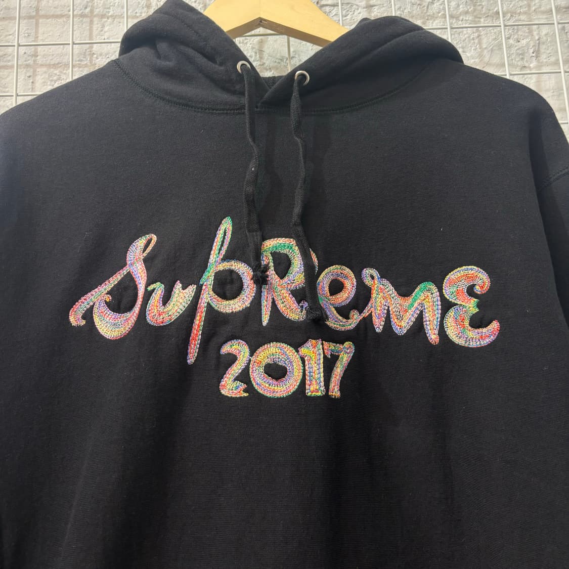 17fw 슈프림 헤비 웨이트 브러쉬 로고 블랙 후드 티셔츠 L 상품이미지5