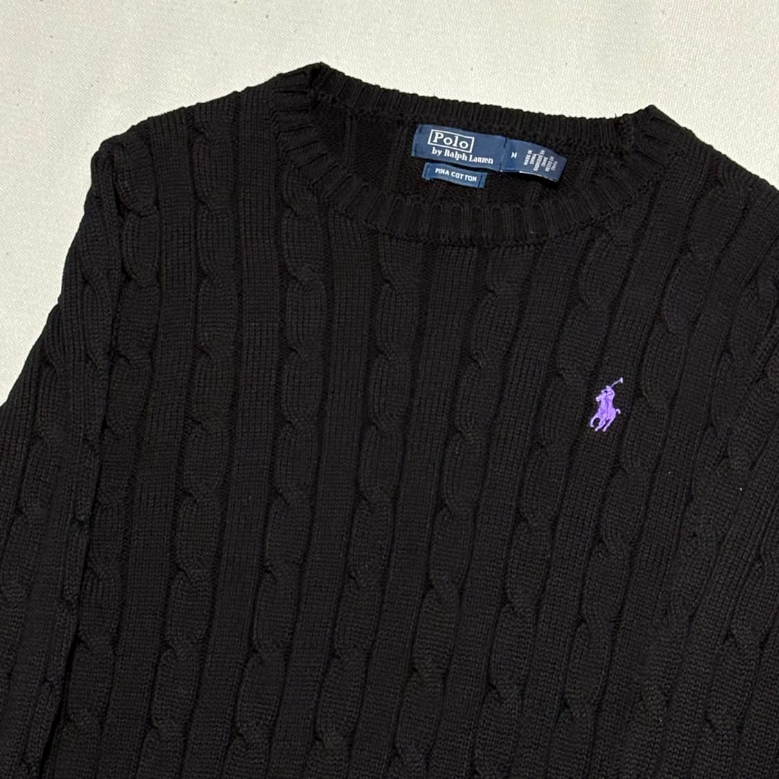 M 폴로랄프로렌 여성용 퍼플포니 블랙 케이블 니트 상품이미지1