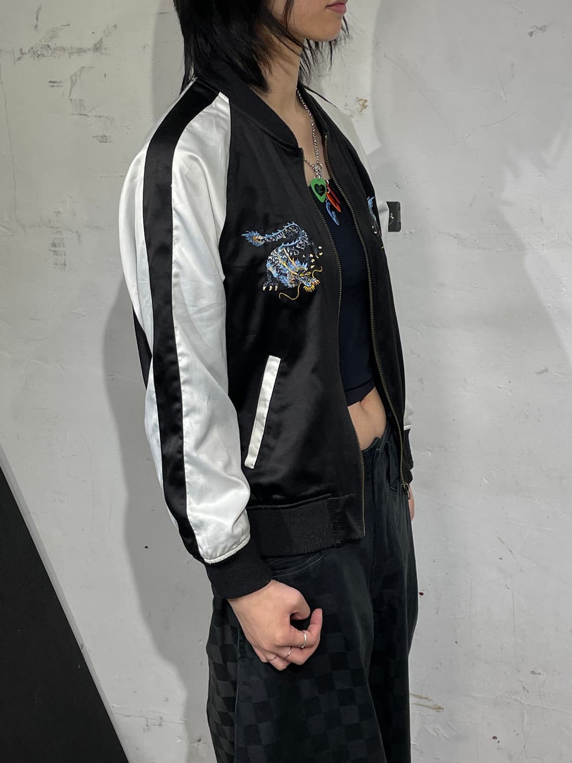 일본빈티지 오리엔탈 용 자수 빈티지 스카쟌 M 상품이미지4