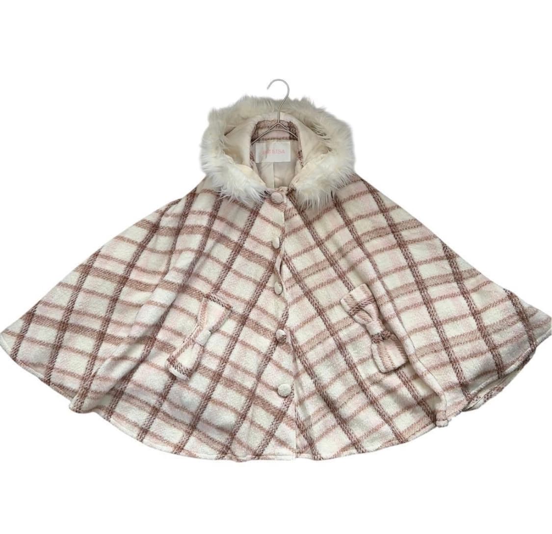 리즈리사 고전 딸기초코체크 00s 대대장 케이프 판초 코트 상품이미지1