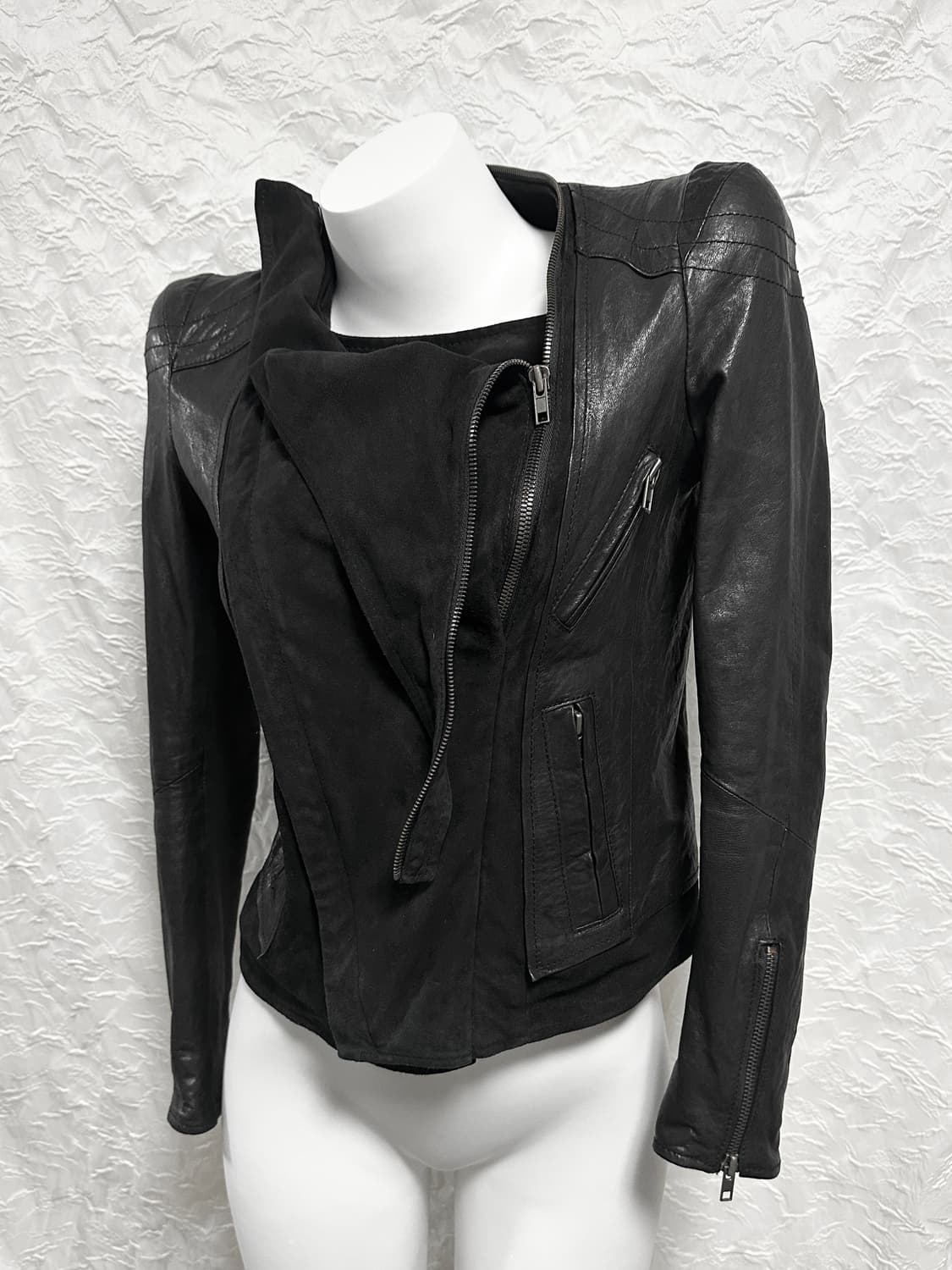 빈티지 3-way 더블 지퍼 쉽스킨 양가죽 레더 자켓 상품이미지3