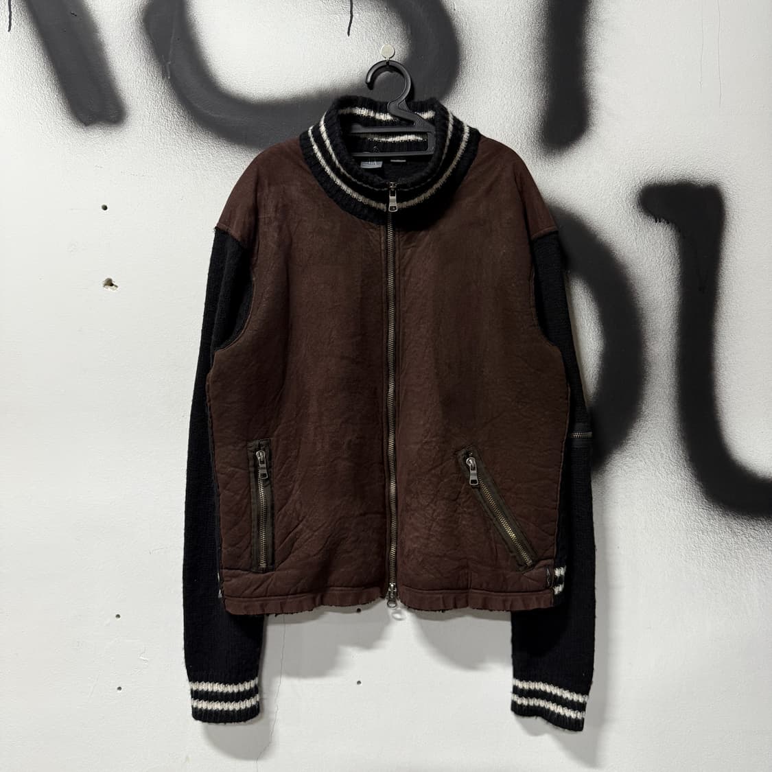 아르마니 익스체인지 스웨이드 배색 투웨이 집업 니트 자켓 상품이미지1