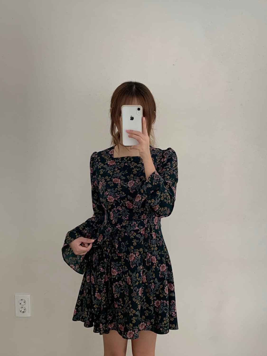 빈티지 그린 플라워 패턴 원피스 상품이미지3