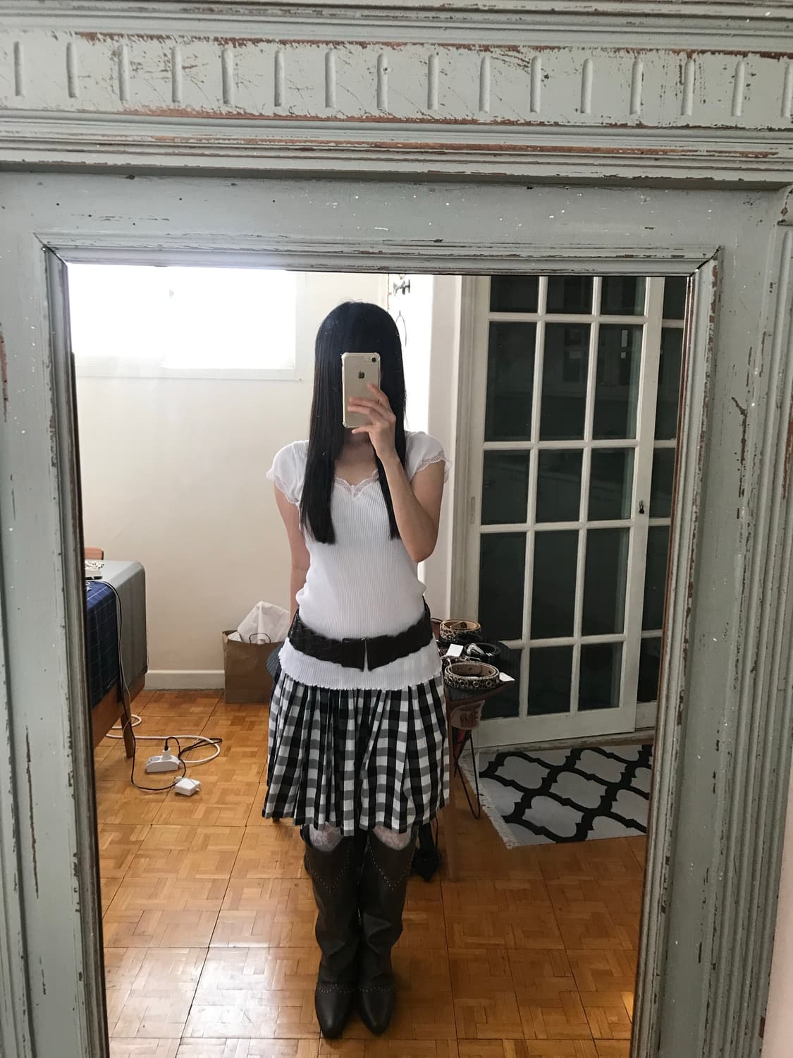 vintage check pattern skirt 상품이미지2