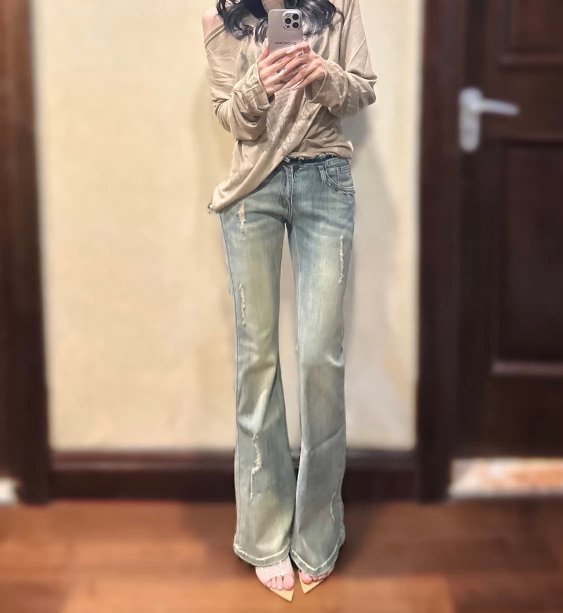 y2k 연청 워싱 부츠컷 데님 팬츠 청바지 44 S 상품이미지2