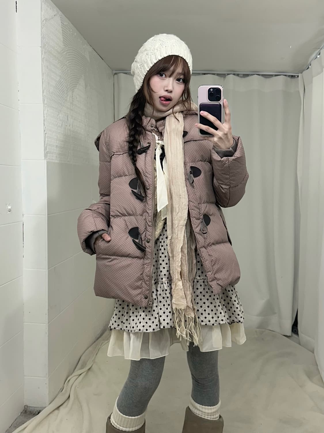 액시즈팜 도트 리본 떡볶이 패딩 모리걸 코디세트 상품이미지2