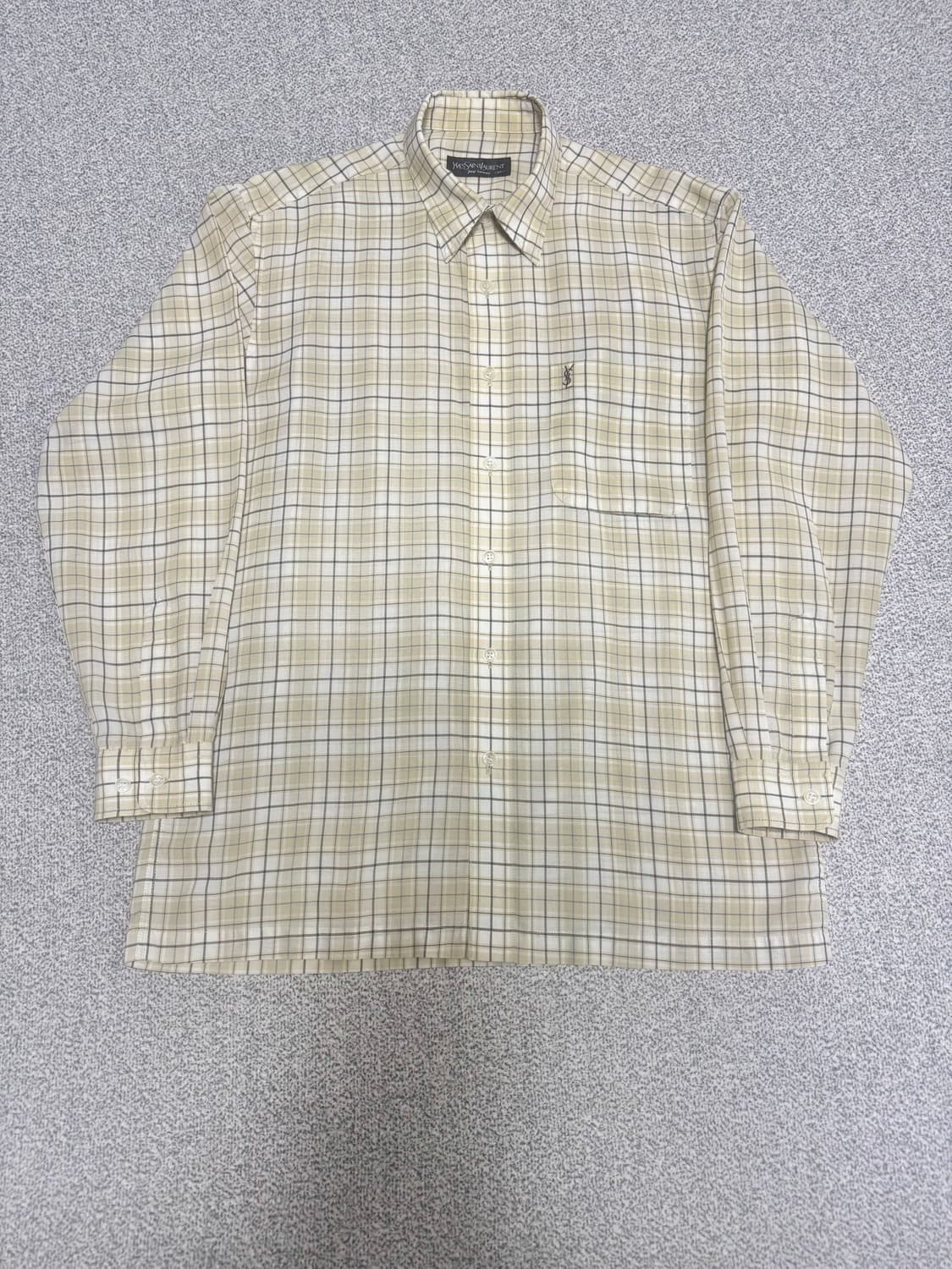 •YSL pour homme 베이지 린넨 체크 셔츠 상품이미지1