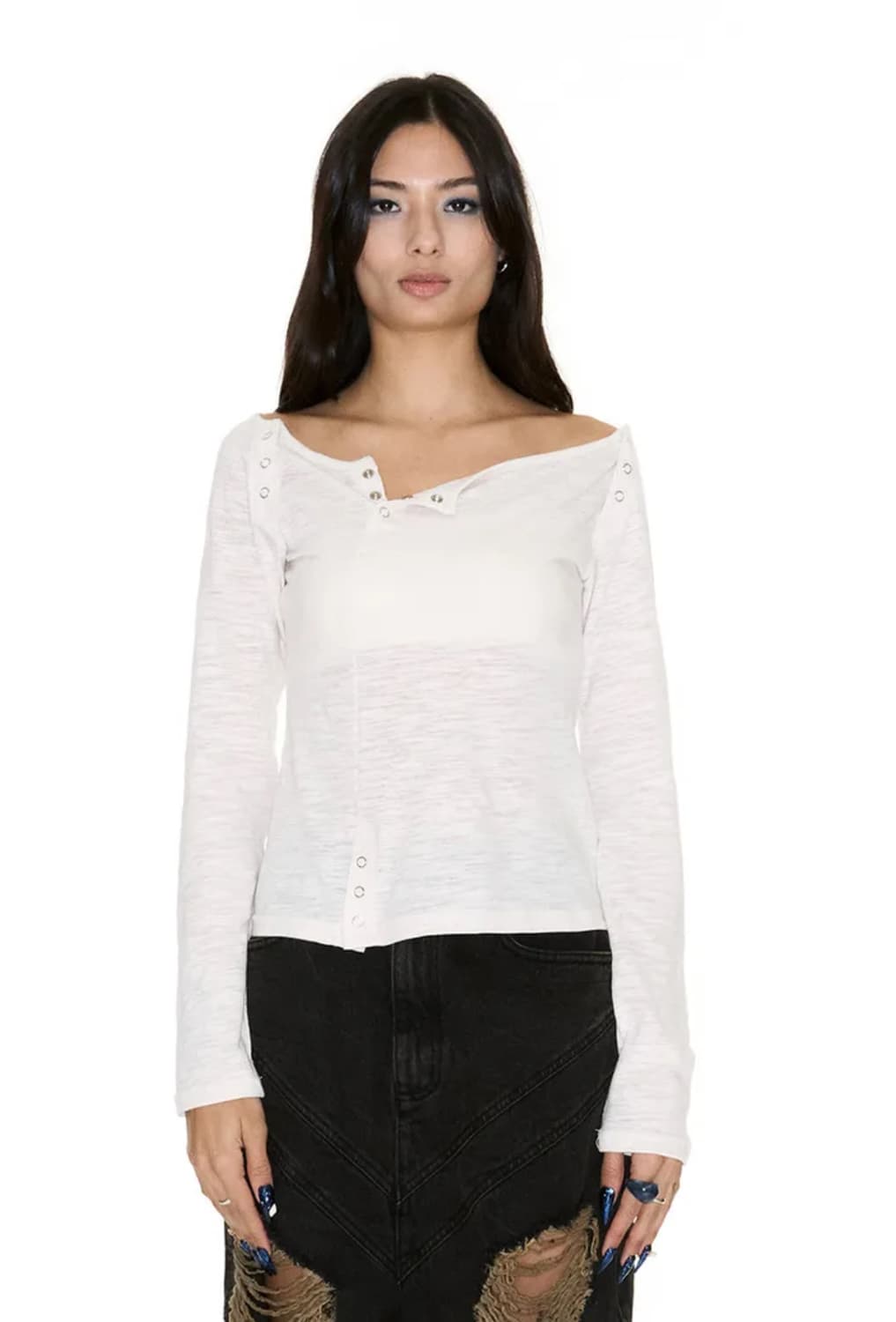 SETSETSET SLIT SNAP T-SHIRT IVORY 상품이미지1