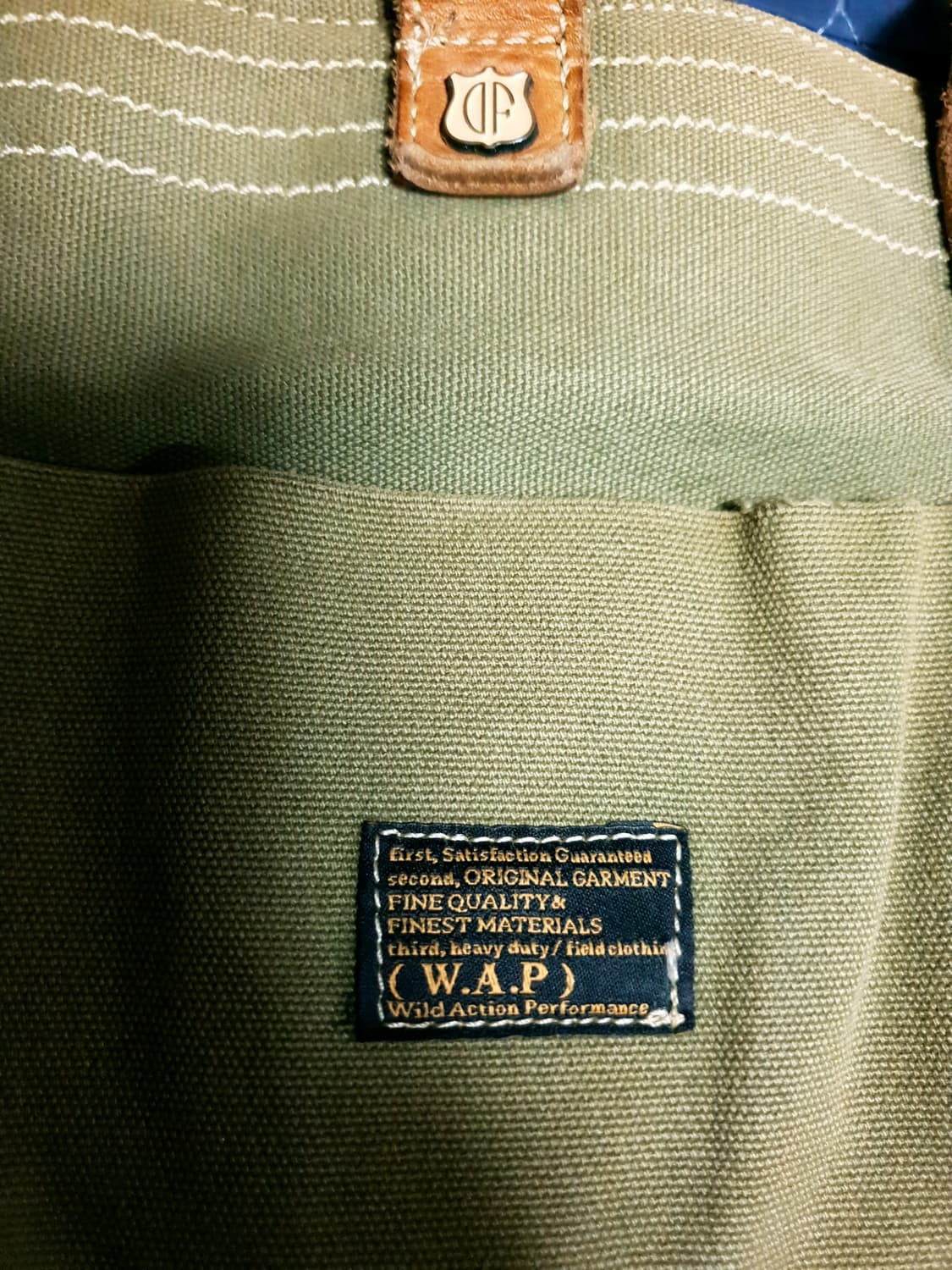 (빈티지) 디아프바인 W.A.P 밀리터리 레더배색 캔버스 남성가방 카키 상품이미지2