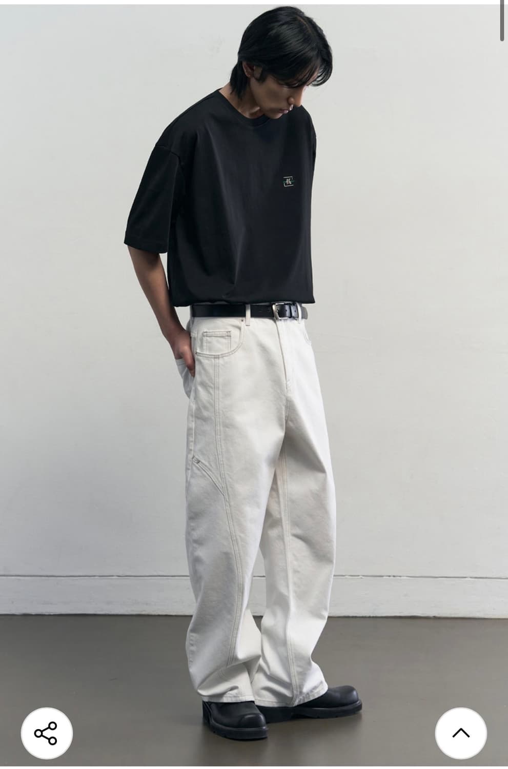 (새상품)(L) 알리스 스티치드 커브 와이드 데님 팬츠 [오프화이트] 상품이미지2