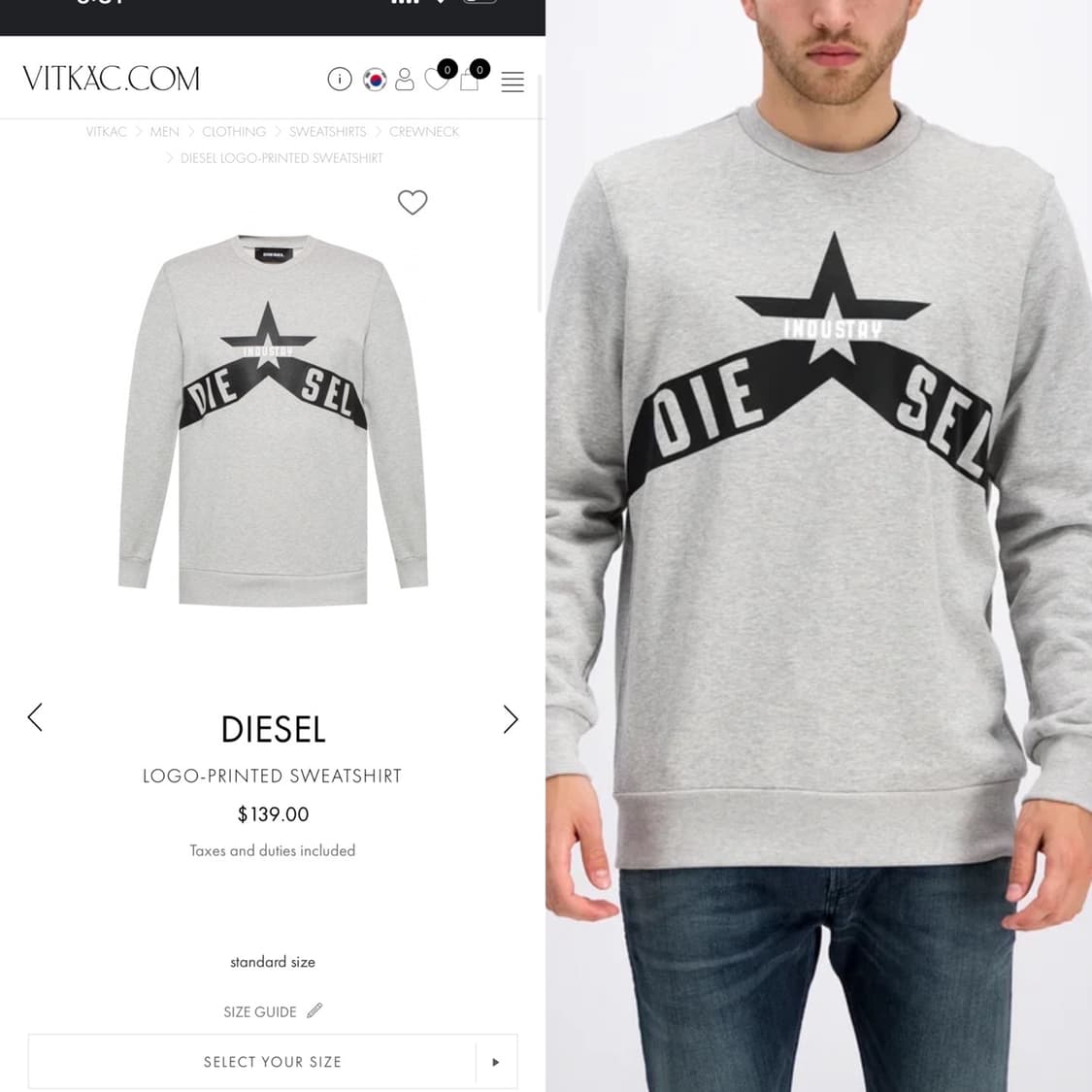 디젤 로고 프린트 맨투맨 상품이미지2