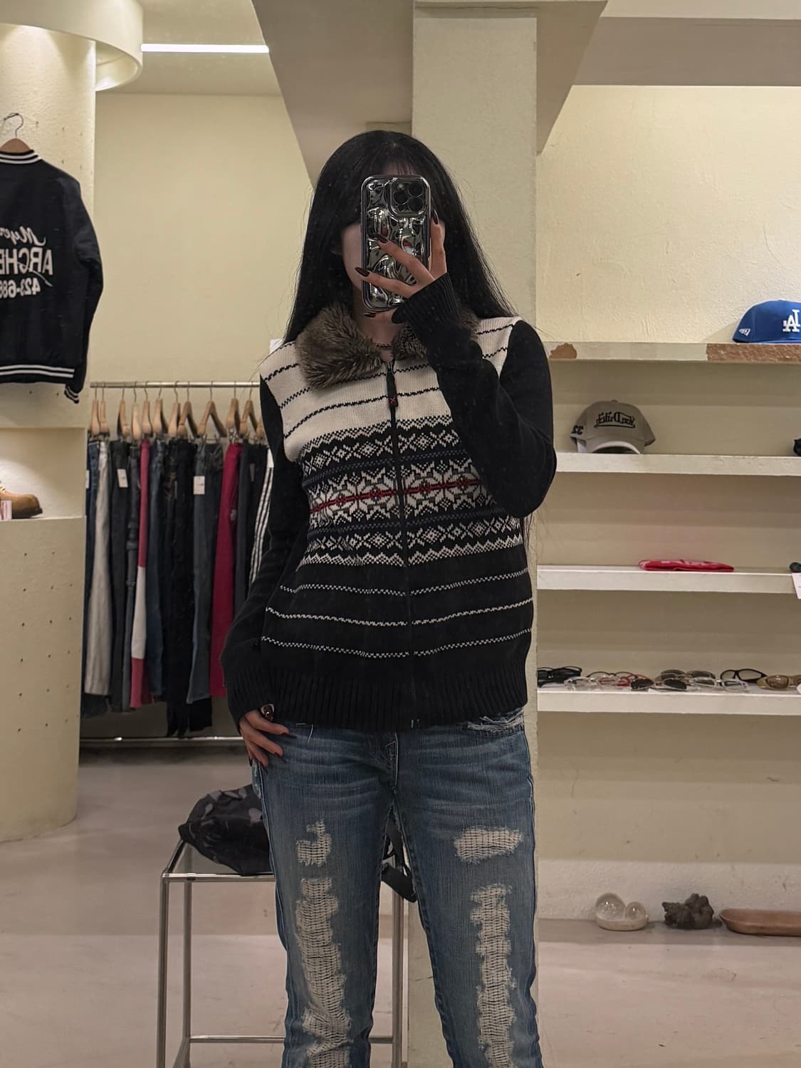 타미힐피거 패턴 퍼 니트 집업 U1331 상품이미지1