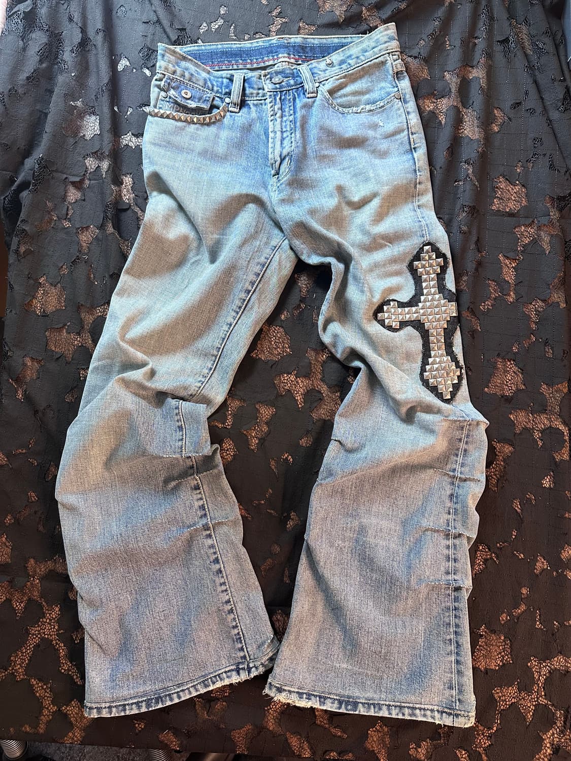 (MPH)stud cross/side tuck flared jeans 상품이미지1