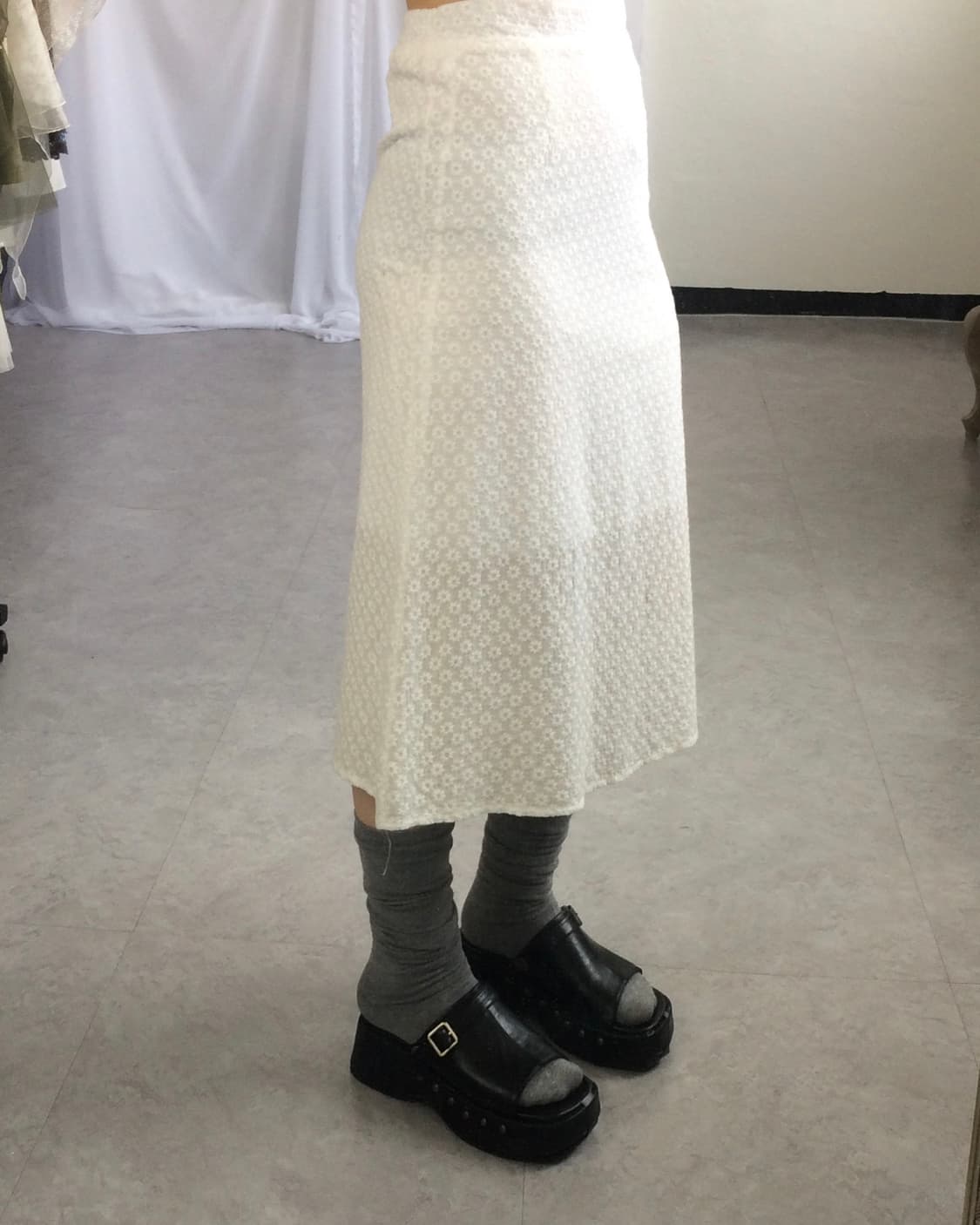 Flower pattern white long skirt 상품이미지6