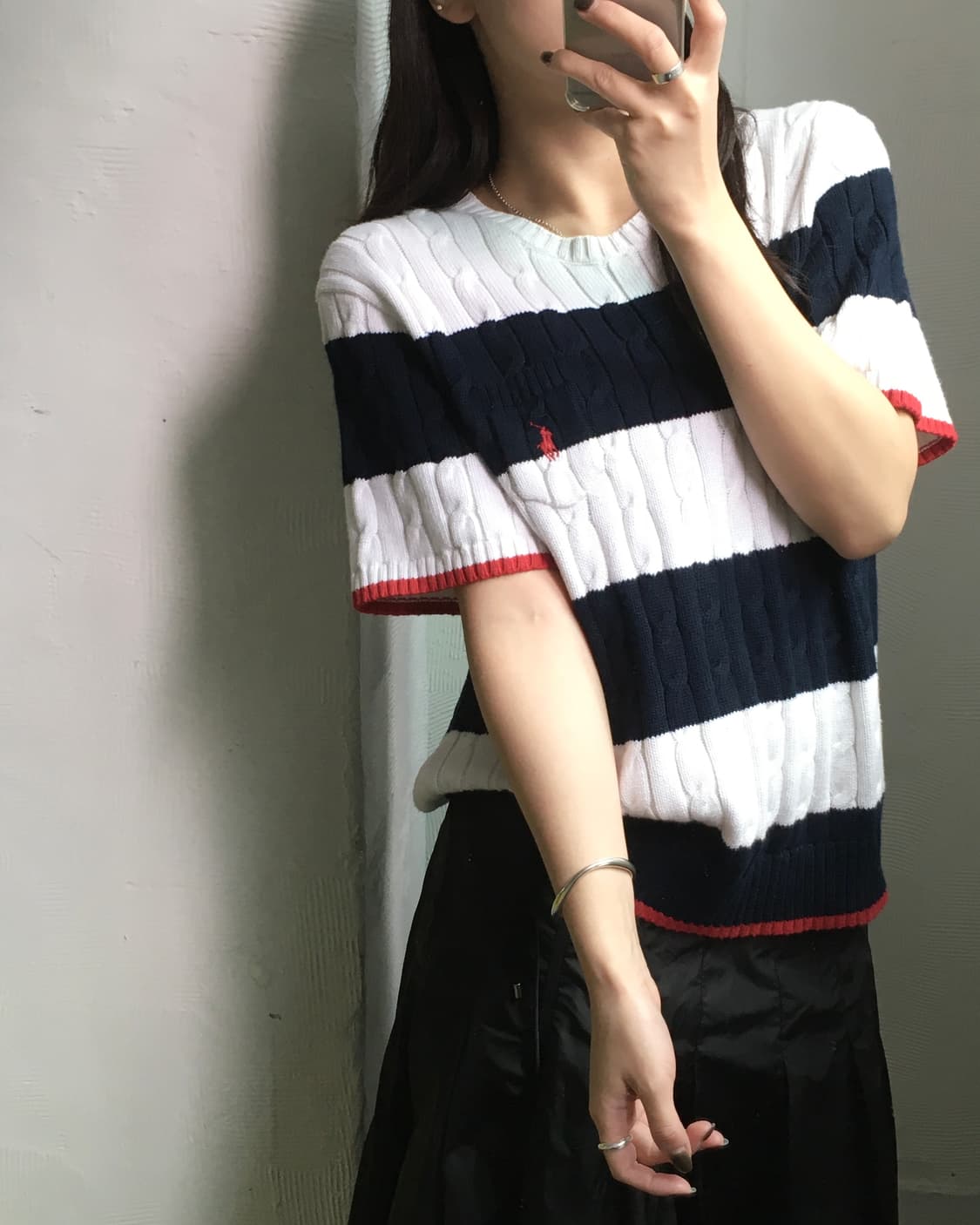 Polo 폴로 랄프로렌 QR라벨 레드포니 단가라 케이블 반팔니트 상품이미지1