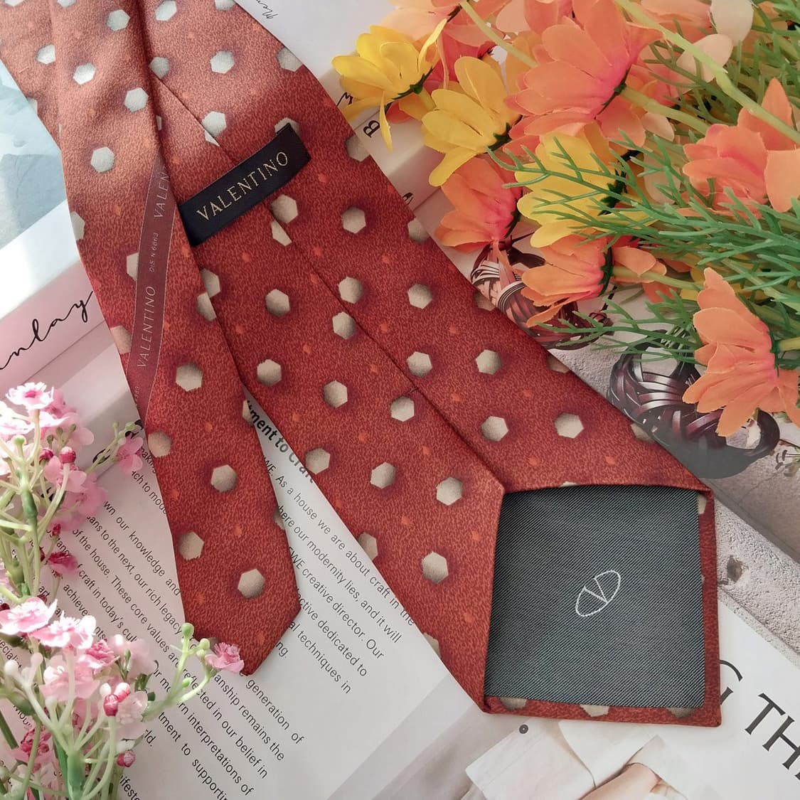 발렌티노 실크 브라운 기하 패턴 넥타이 10.1cm A+등급 K1395
 상품이미지5