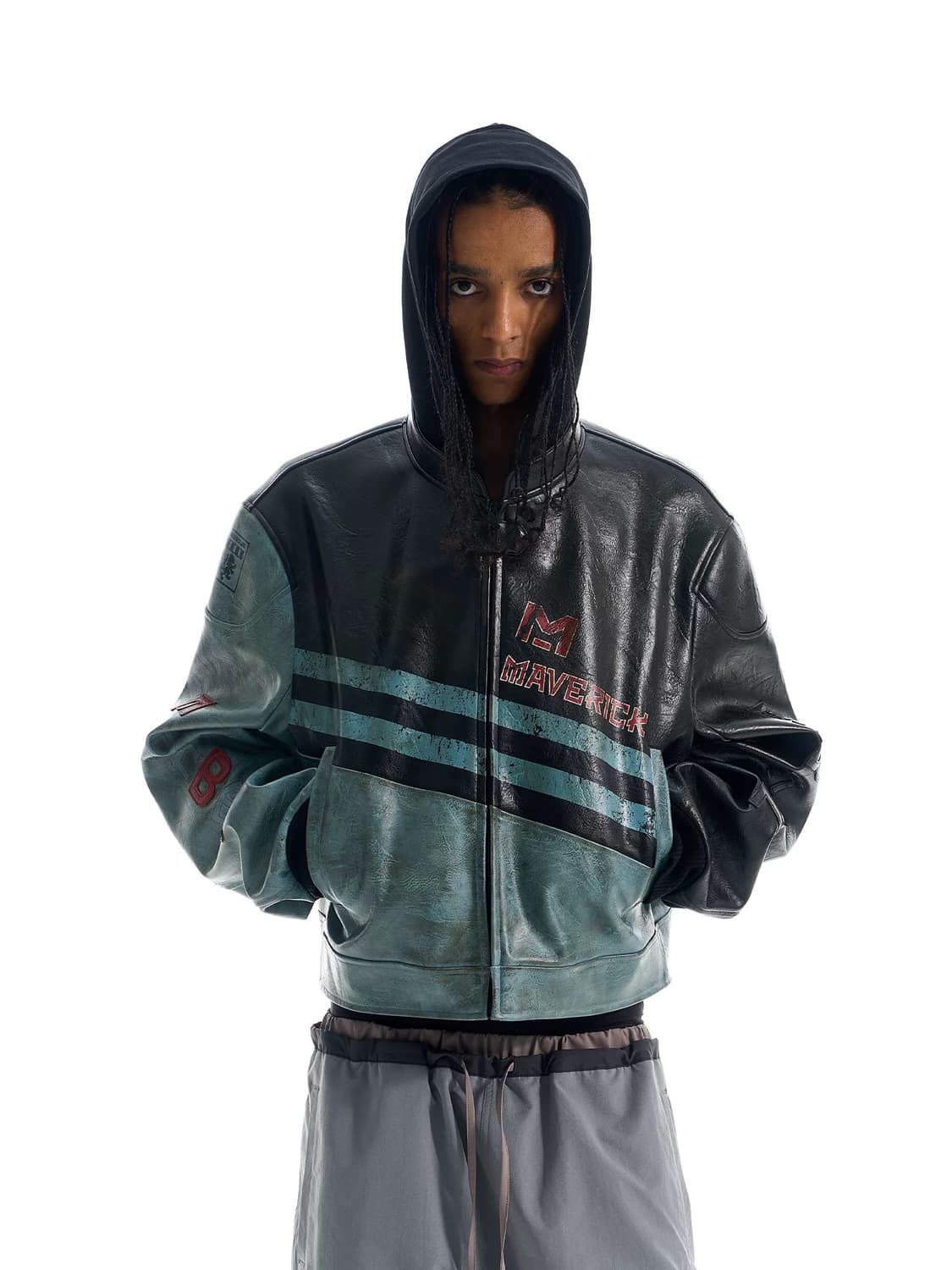 Black Maverick Hooded Leather Jacket 상품이미지3