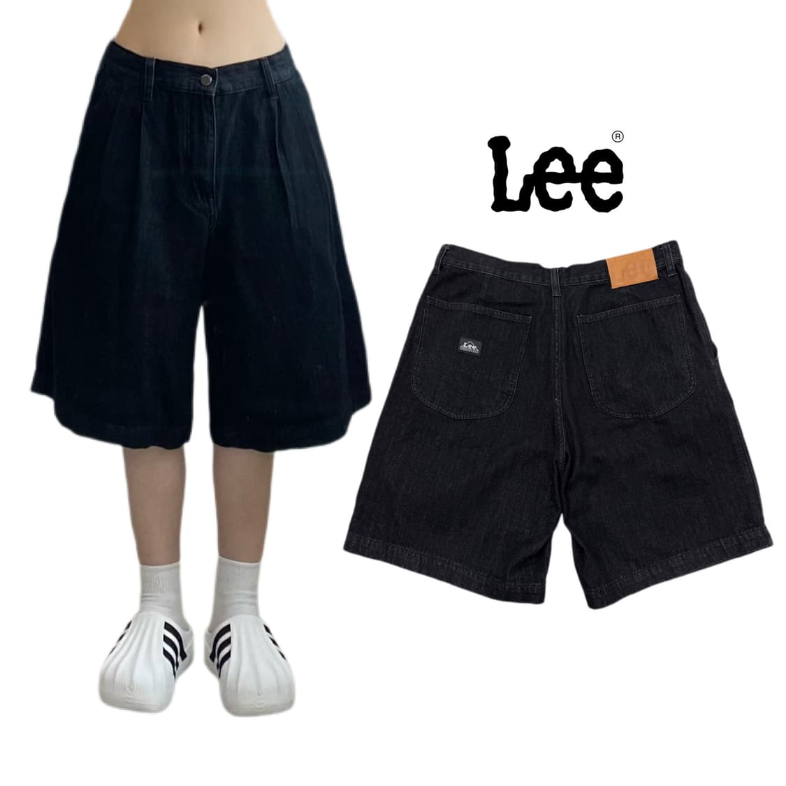 LEE 리 버뮤다 흑청 와이드 데님팬츠 반바지 상품이미지1