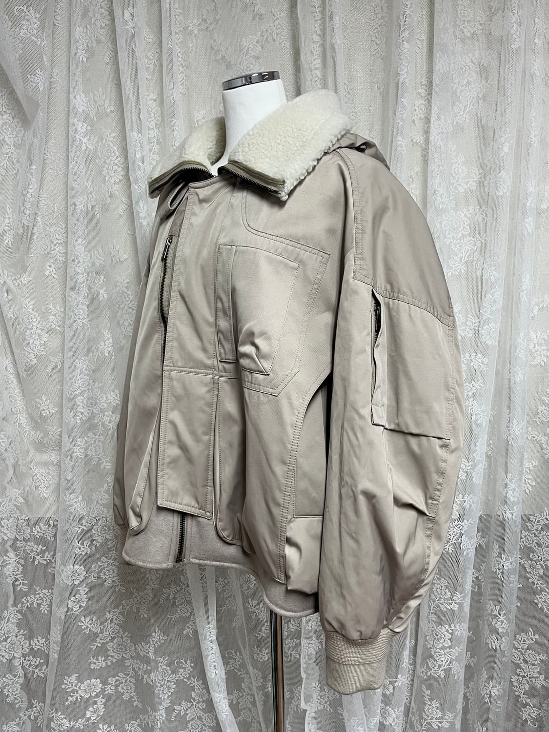 105) 시스템 옴므 시어링 레이어 패딩 점퍼 베이지 상품이미지2