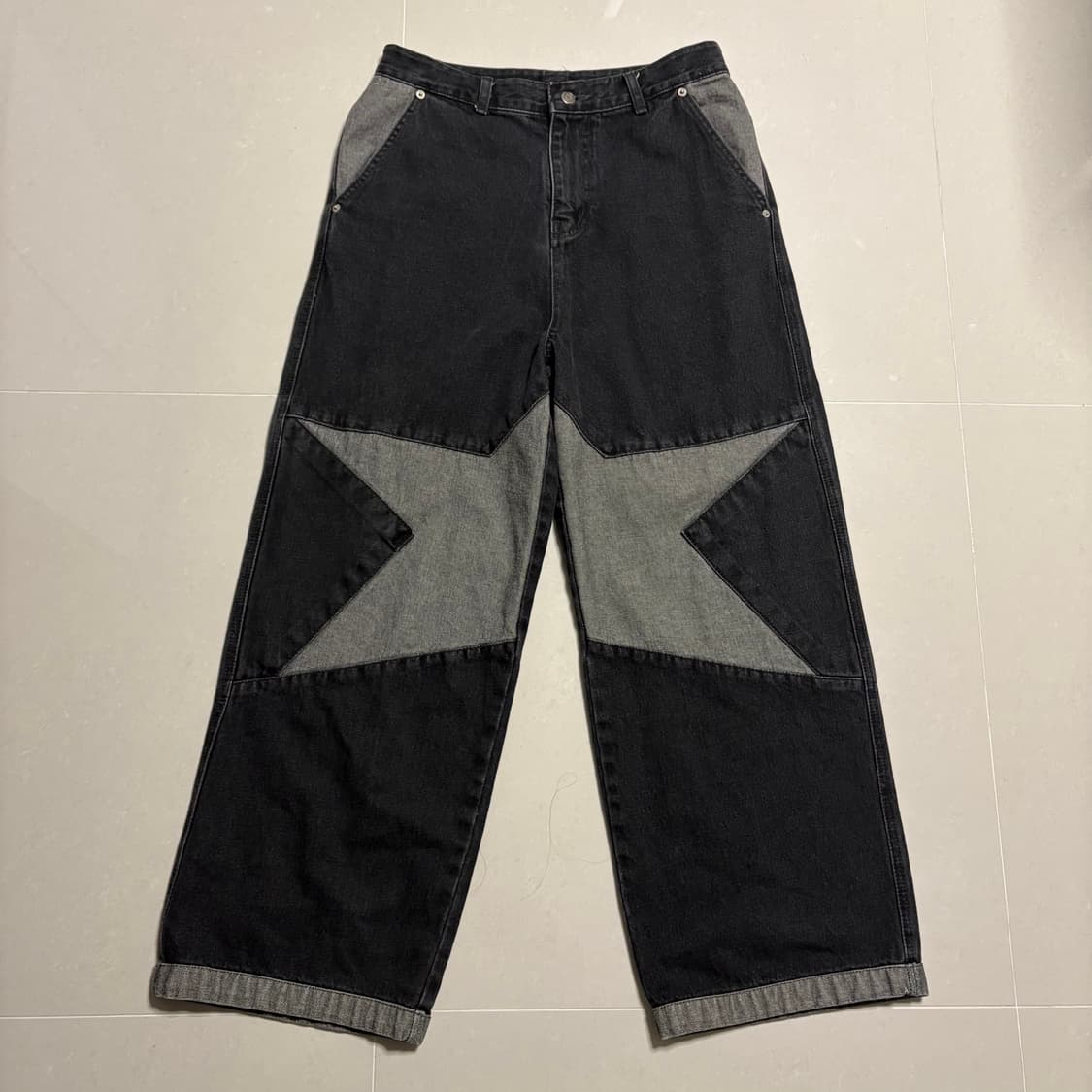 정품 꼼파뇨 스타 와이드 흑청 데님팬츠 블랙 청바지 30인치 상품이미지4