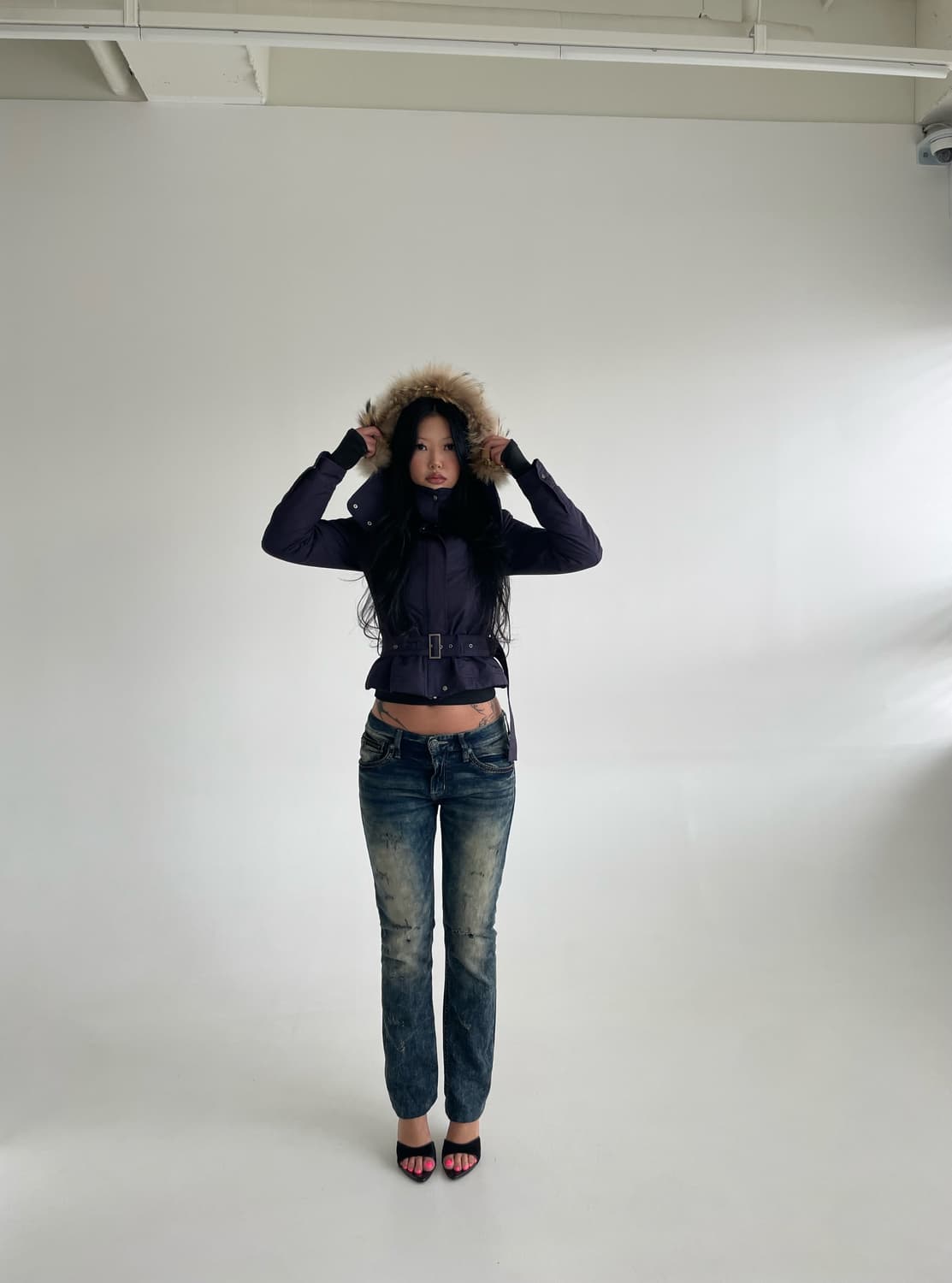 Vintage Cropped Fur Hood Padding Jacket 상품이미지2