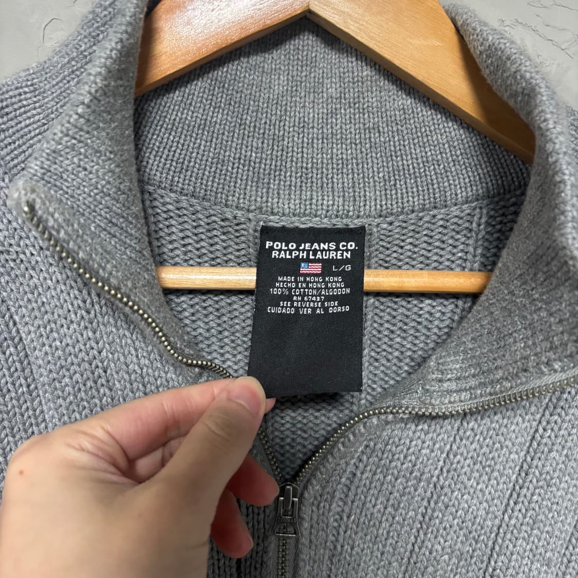 폴로 랄프로렌 성조기 니트 반집업 그레이 상품이미지3