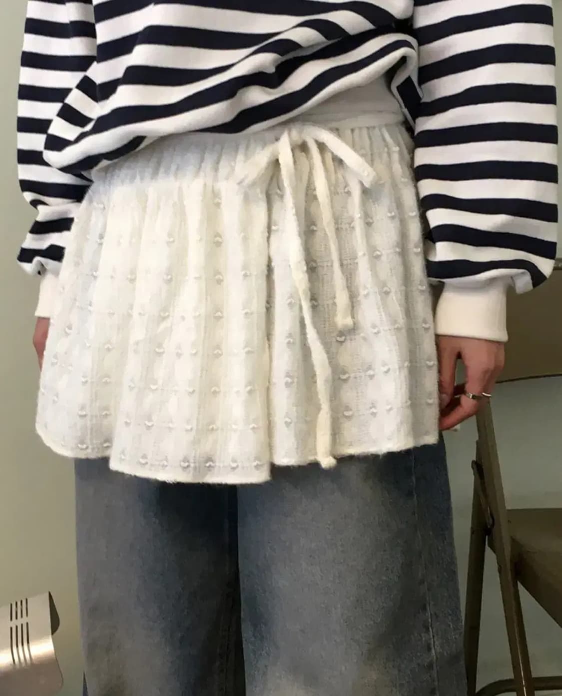 (새상품) 데일리쥬 뉴얼스 셔링 레이어드 랩 스커트 아이보 상품이미지1