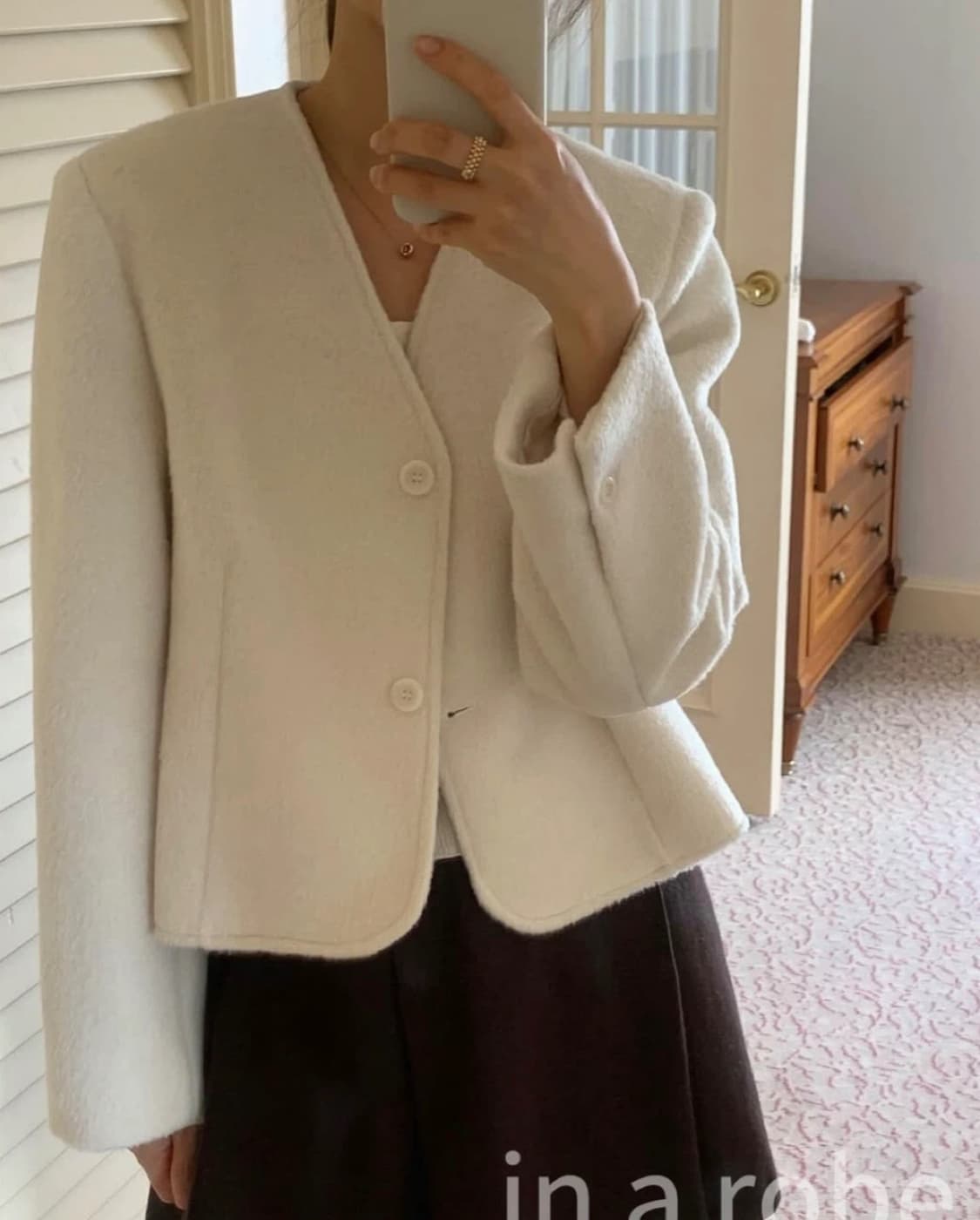 리터 글로리아 울자켓 노카라 브이넥 아이보리 상품이미지1