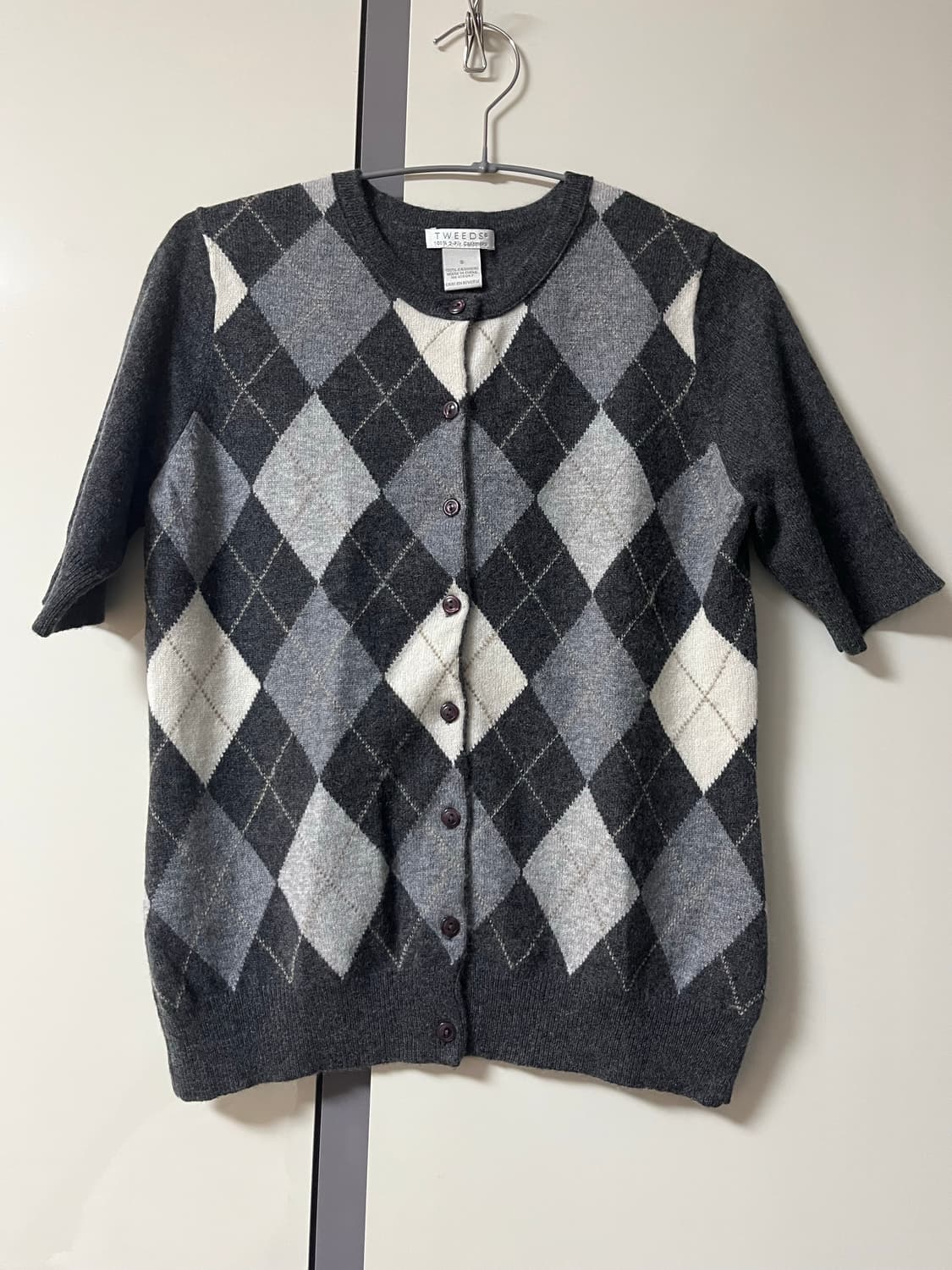 TWEED 아가일 캐시미어 반팔 가디건 상품이미지1