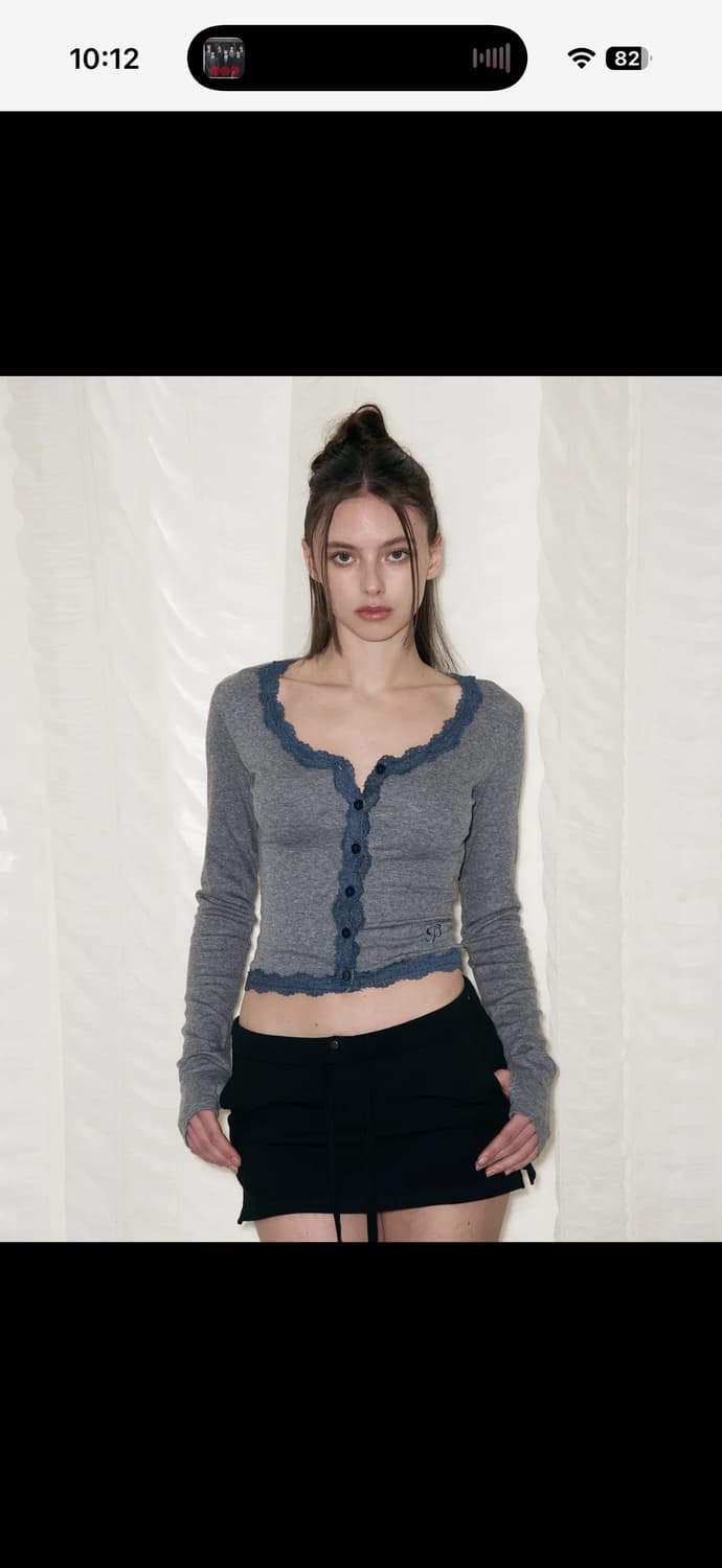 플리즈노팔로우 밀라 레이스 롱슬리브  차콜 상품이미지1