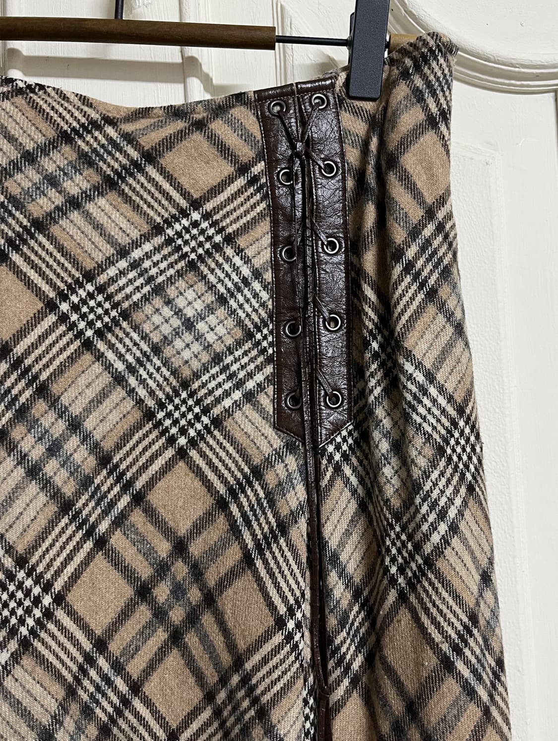 vintage check leather skirt 상품이미지2