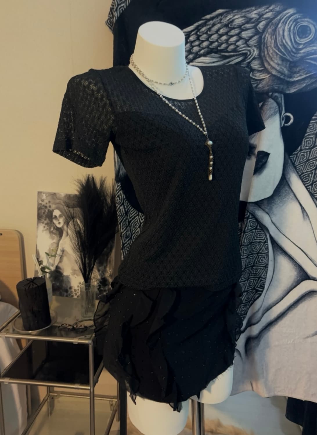 see-through lace top & skirt set 상품이미지2