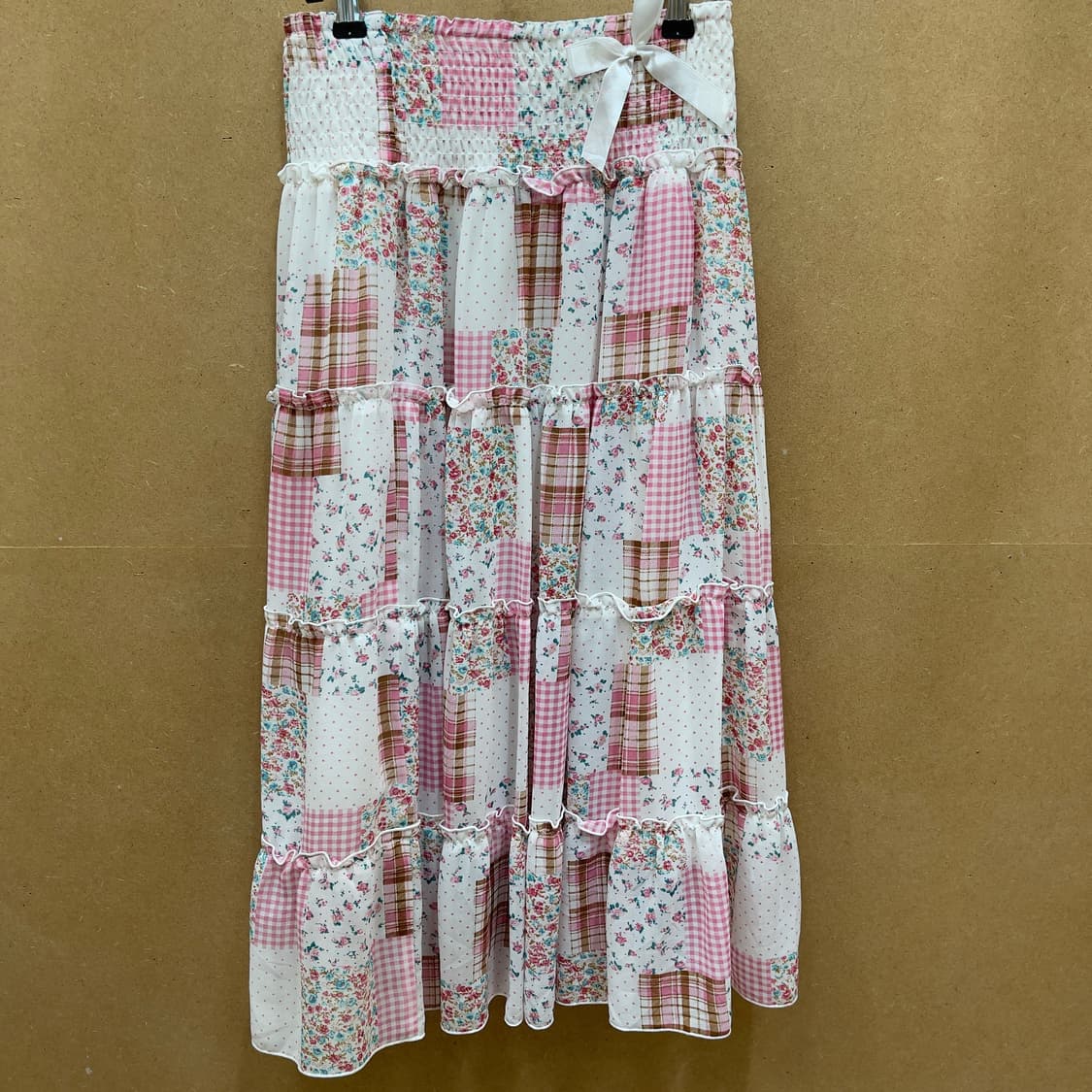 일본빈티지 레렉 패치워크 캉캉 롱스커트 상품이미지1