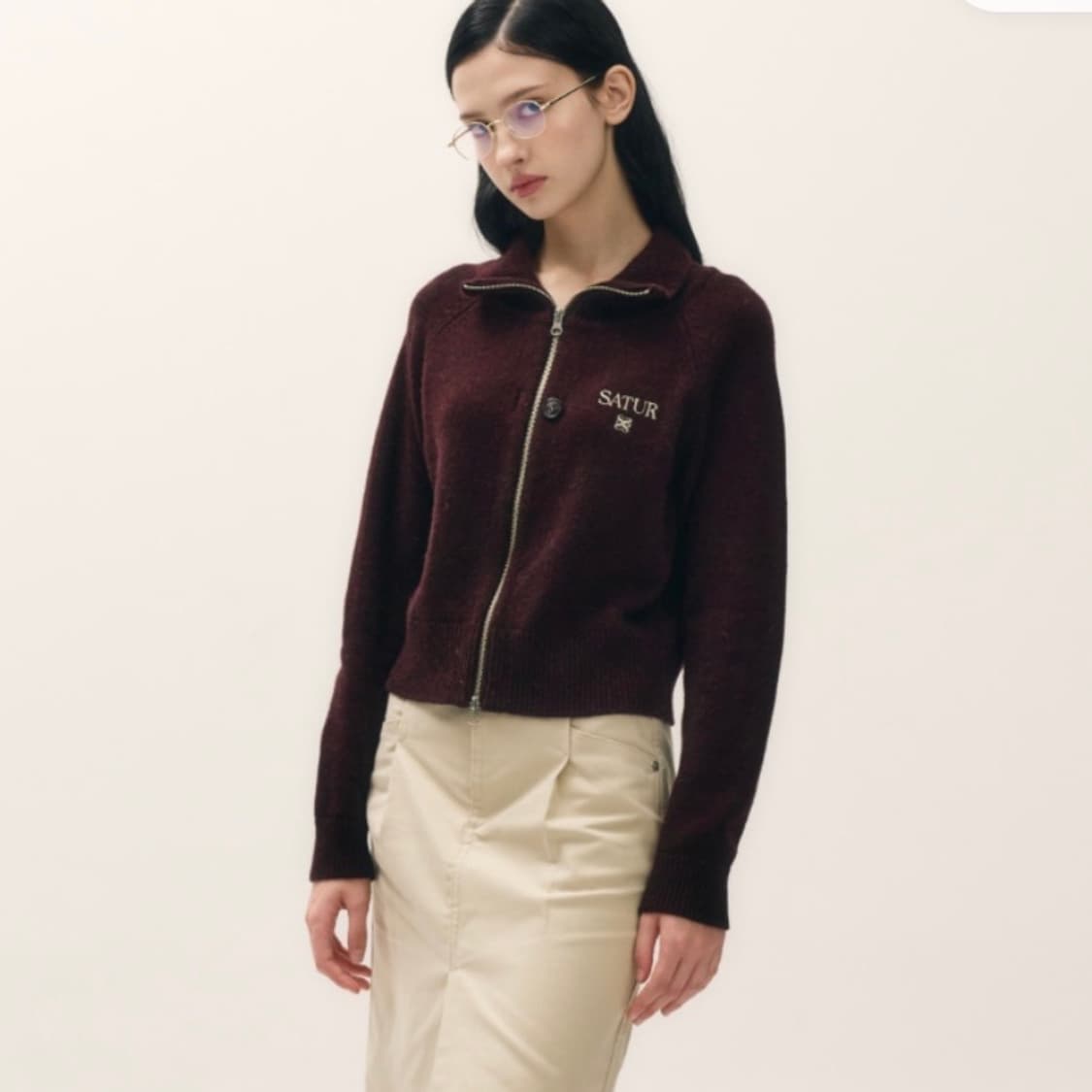 SATER 시그니처 로고 니트 집업 버건디 상품이미지2