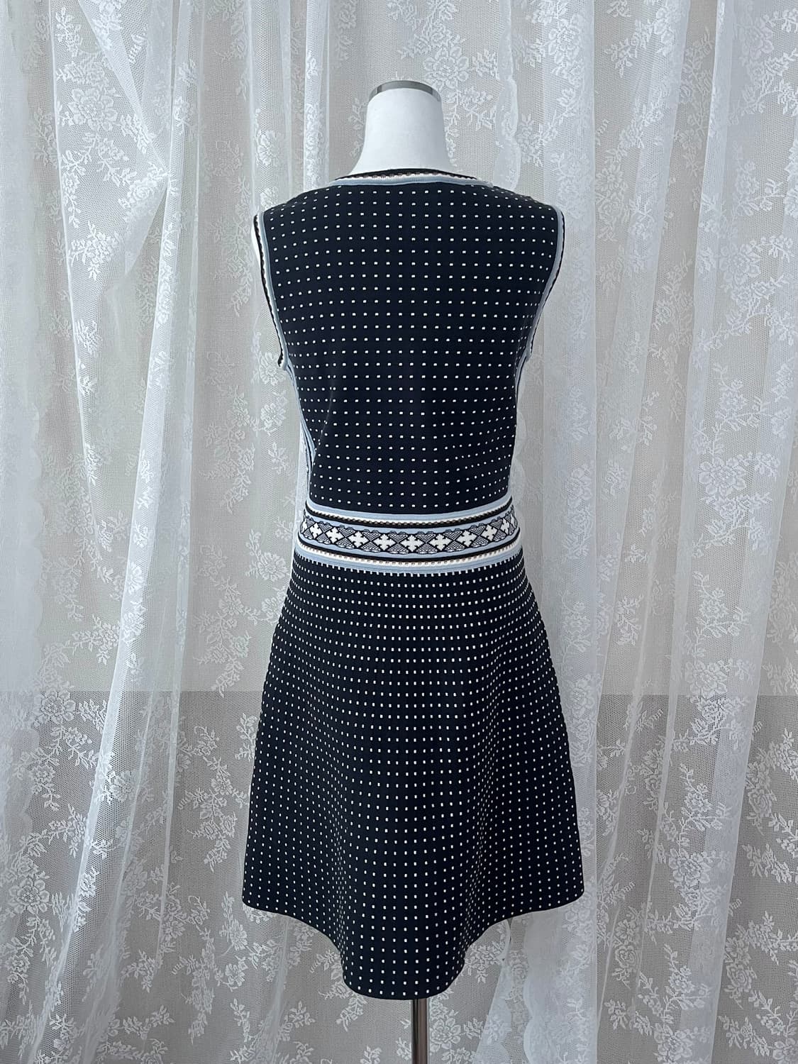 S) 토리버치 도트 패턴 니트 원피스 가디건 셋업 상품이미지5