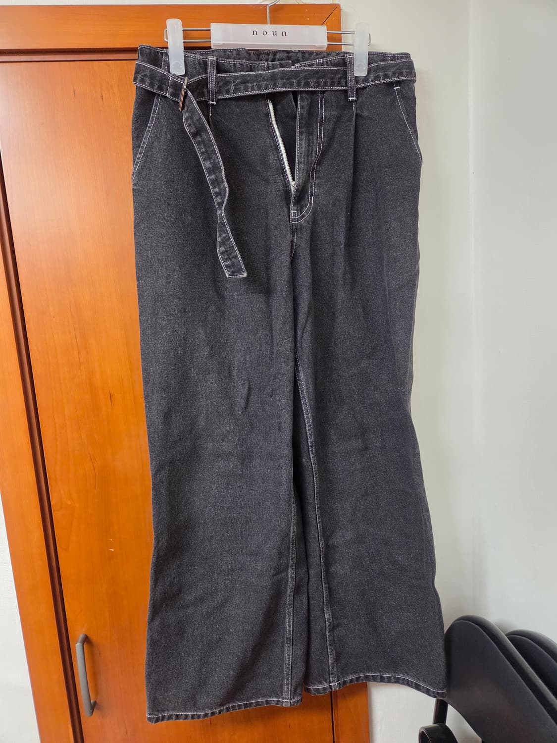 노운 noun 벨티드 와이드 데님 팬츠 블랙 1사이즈 상품이미지1