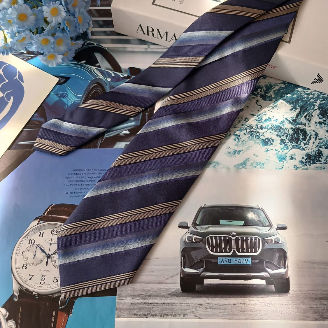 아르마니꼴레지오니 실크 레지멘탈 넥타이 8.5cm A+등급  A19071 상품이미지3