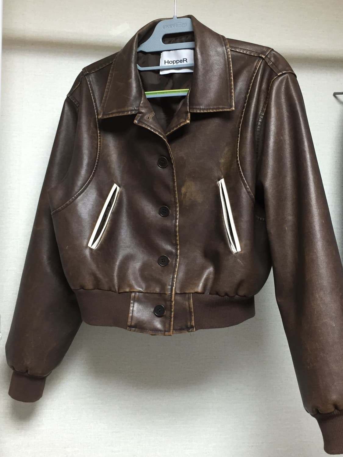 빈티지 워싱 브라운 레더 봄버 자켓 상품이미지2