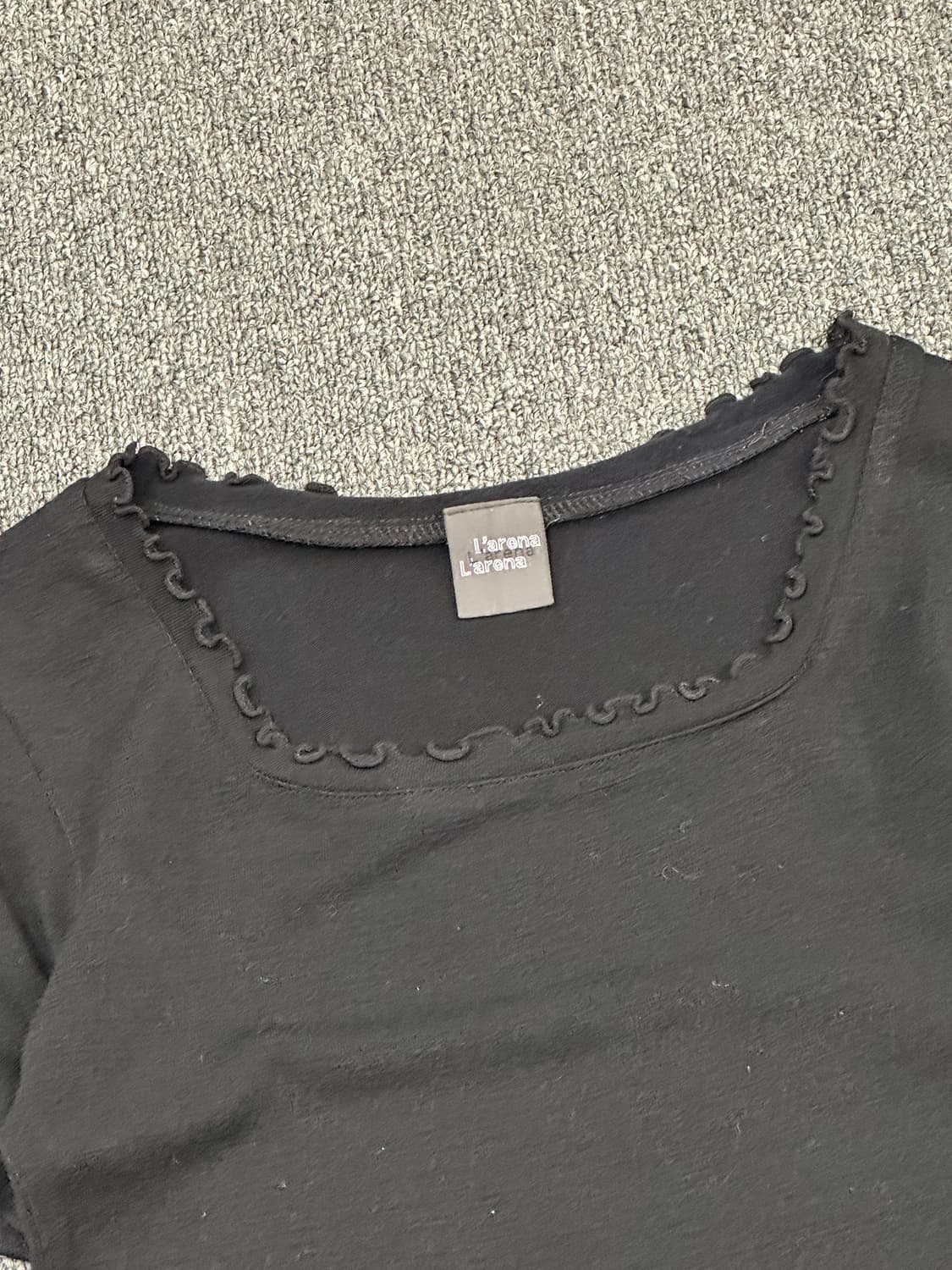 M)Japanese vintage 여성 블랙 프릴 보트넥 반팔 상품이미지2