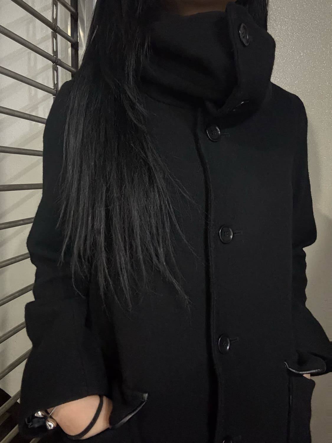 Asymmetric High-Neck Button Coat 상품이미지2